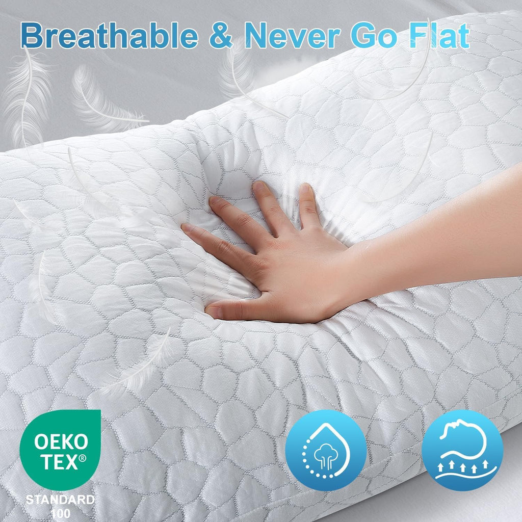Cooling Memory Foam Pillow for Sleeping, Adjustable Shredded Memory Foam Bed Pillow, Breathable Bamboo Rayon Cover, Soft & Supportive Pillow for Side Back Stomach Sleepers, Queen Size 1-Pack