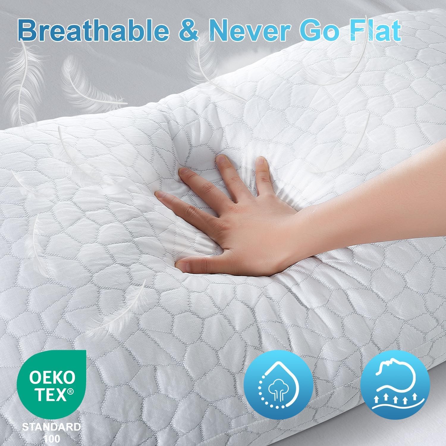 Cooling Memory Foam Pillow for Sleeping, Adjustable Shredded Memory Foam Bed Pillow, Breathable Bamboo Rayon Cover, Soft & Supportive Pillow for Side Back Stomach Sleepers, Queen Size 1-Pack