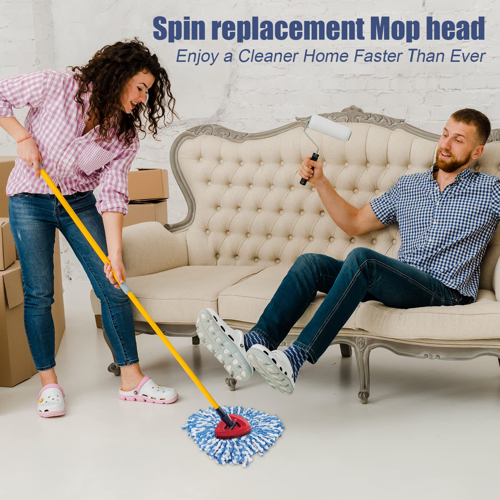 RinseClean Spin Mop Head Refill for Vileda EasyWring 2-Tanks System - Rotating Microfiber Triangle Replacement Pads Washable & Reusable fit All Floor - 6 Cloth