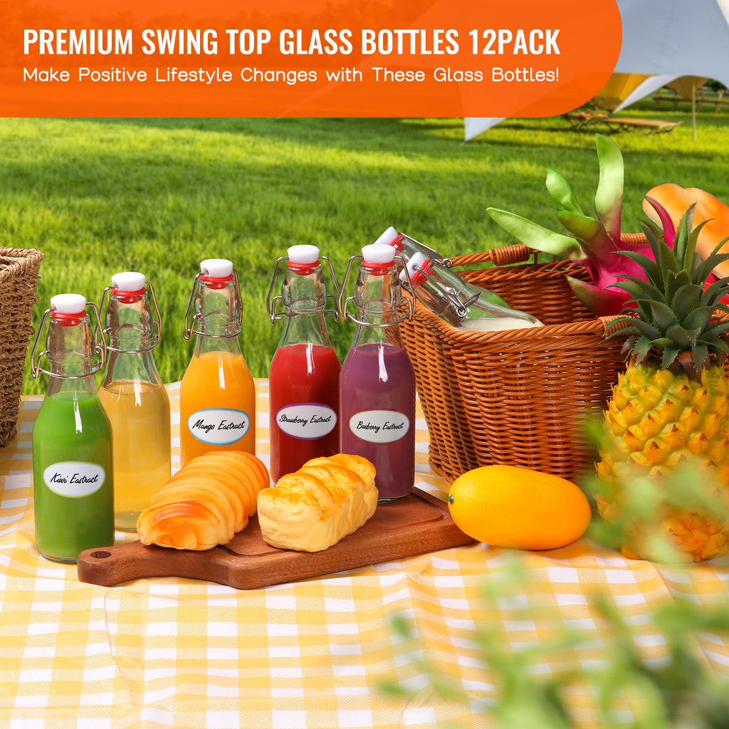 Alotpower Swing Top Glass Bottles 8 oz 12Pack, Flip Top Glass Bottles with Airtight Flip Lids for Vanilla Extract Bottles/Home Brewing/Beverages/Oil (8 fl. oz, Set of 12)