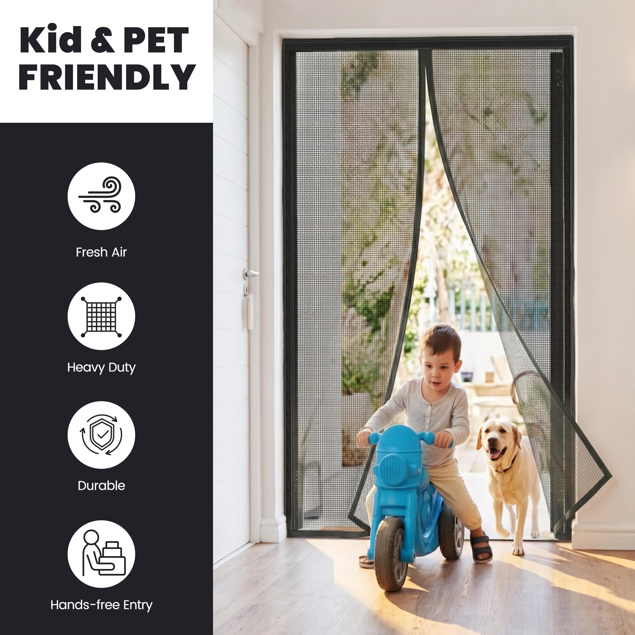 Magnetic Screen Door, Heavy Duty Fiberglass Moustiquaire Magnétique, Screen Mesh with Automatic Block Closure, Walk Through Easily for Kids Pets,Fits Door Size up to 36-38" W x 80" H