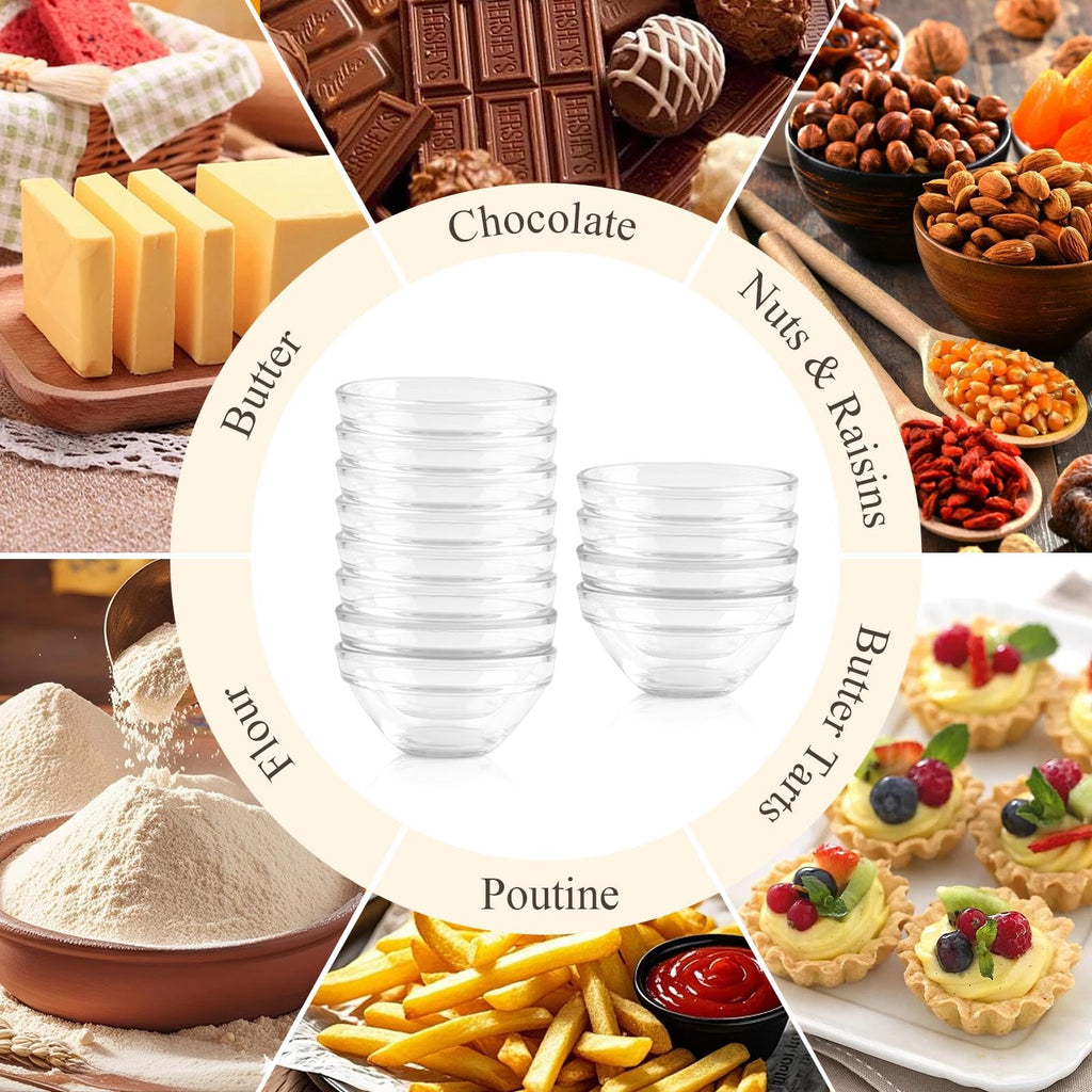 Supkiir 2.5oz Glass Pinch Bowls, 12 Pcs Small Clear Meal Prep Bowls, 3" Mini Dipping Sauce Dish Glass Bowls for Spices, Sauces, Condiment, Toppings