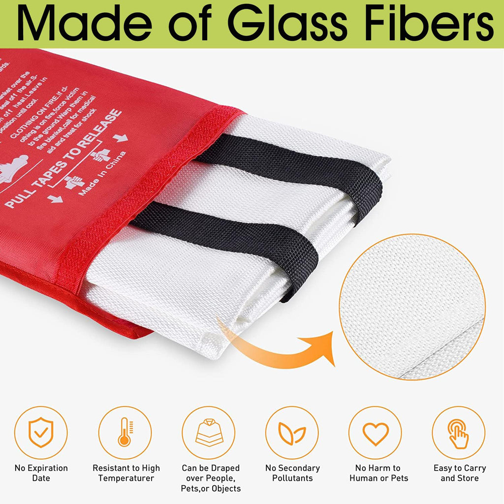 Fire Blanket for Kitchen Home Emergency - Fiberglass Blankets Fire Survival Suspension Flames Retardant Extinguisher for Stove Car Garage Office Camping Caravan BBQ School Fire Safety