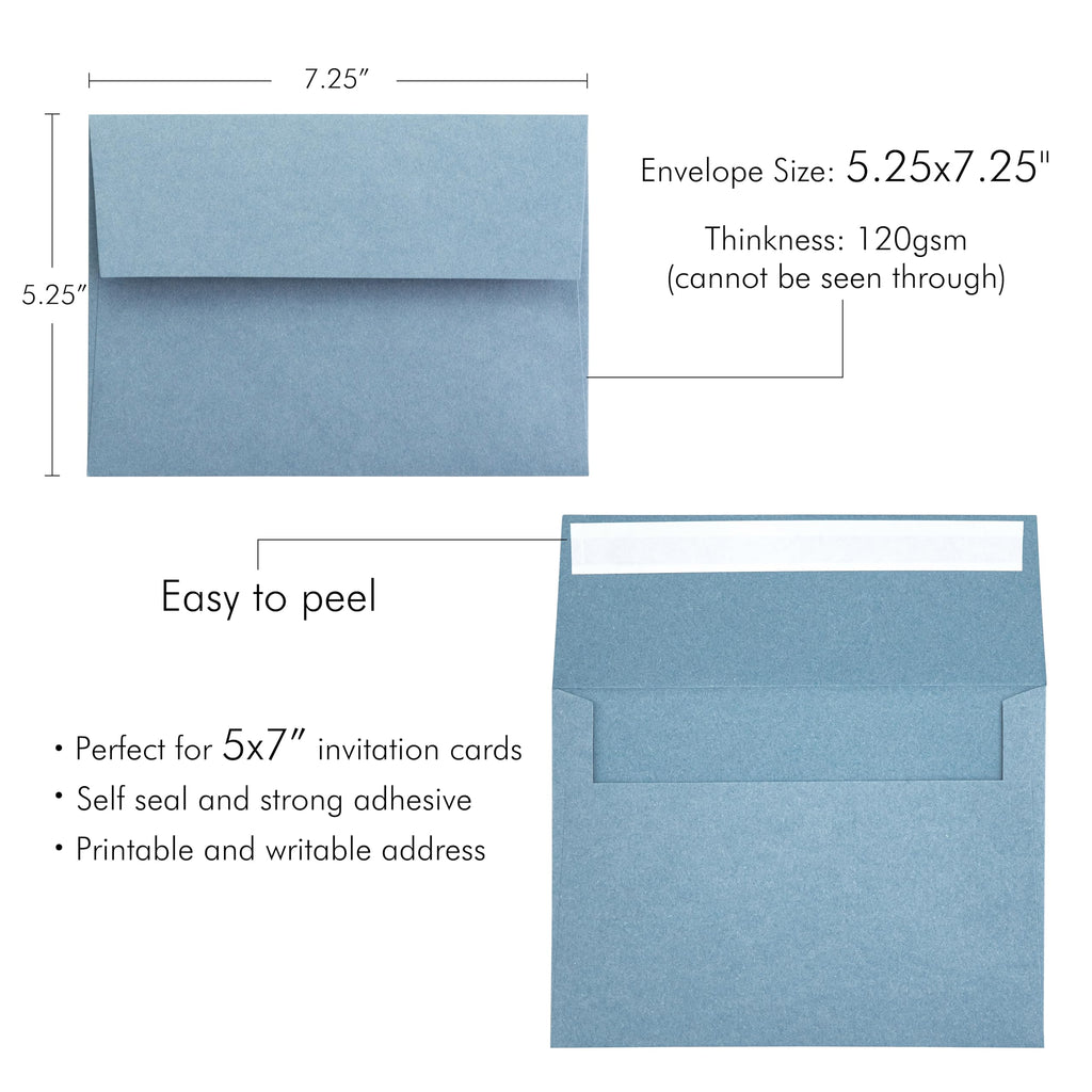 PONATIA 50 Pieces 5x7 Envelopes, A7 Envelopes Self Seal for Weddings, Invitation Cards, Photos, Postcards, Greeting Cards Mailing, Baby Shower, Graduation, Christmas Gift Cards (Dusty Blue)