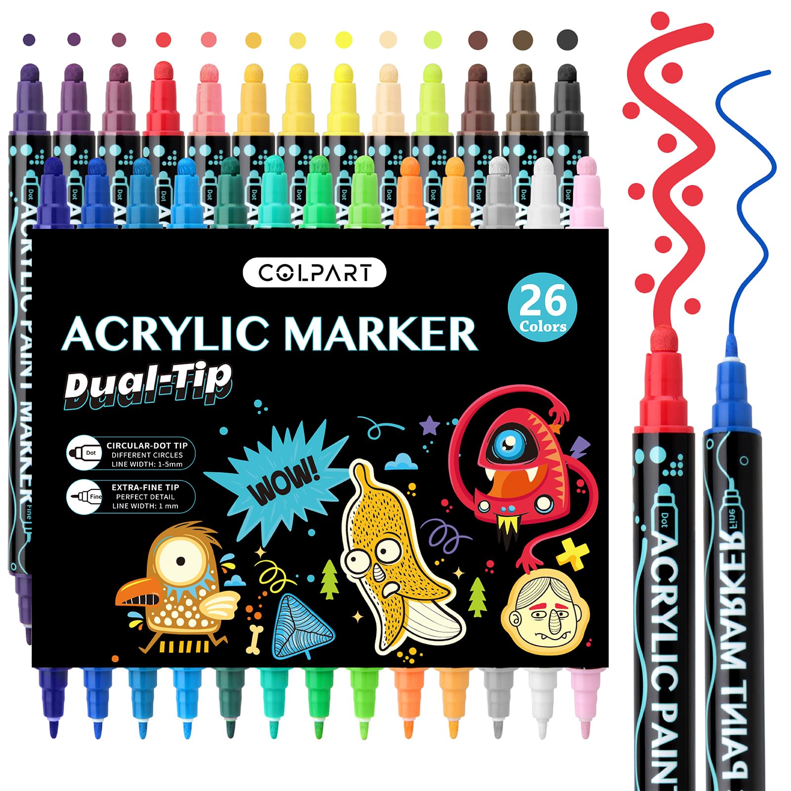 Acrylic Paint Markers,Acrylic Paint Pens,26 Colors Dual Tip Paint Pens For Rock Painting Wood Canvas Plastic Easter Eggs,Easter Basket Essentials Acrylic Dot Markers Pen For DIY Crafts Making ﻿