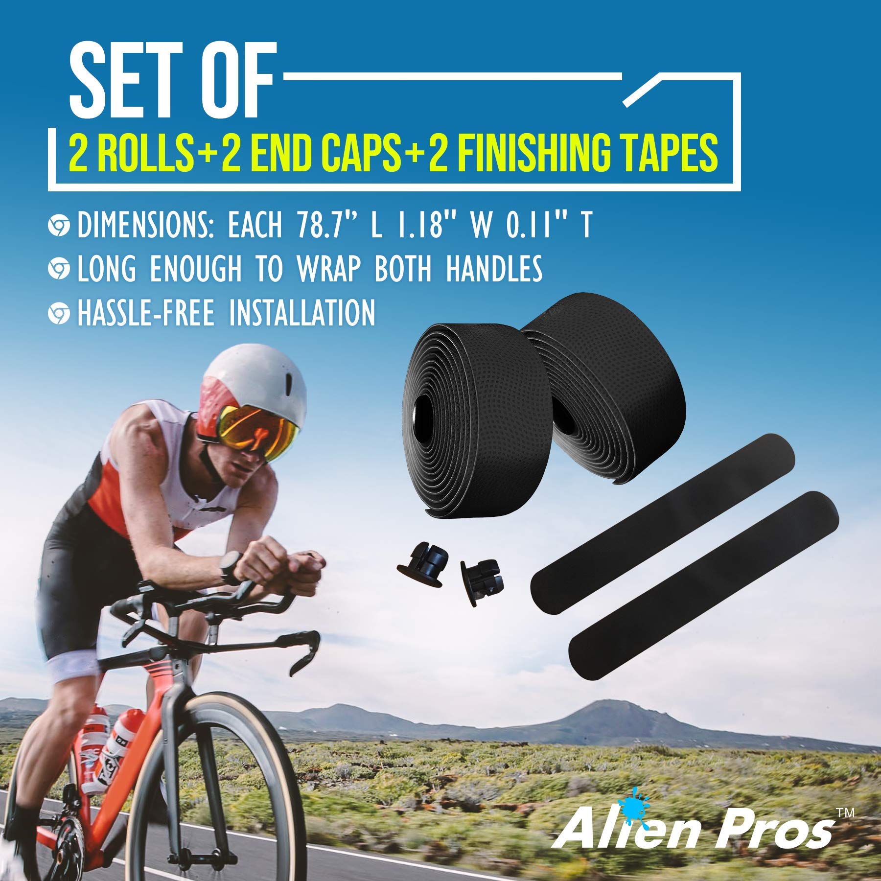 Alien Pros Bike Handlebar Tape PU (Set of 2) Black - Enhance Your Bike Grip with These Bicycle Handle bar Tape - Wrap Your Bike for an Awesome Comfortable Ride (Set of 2, Black)