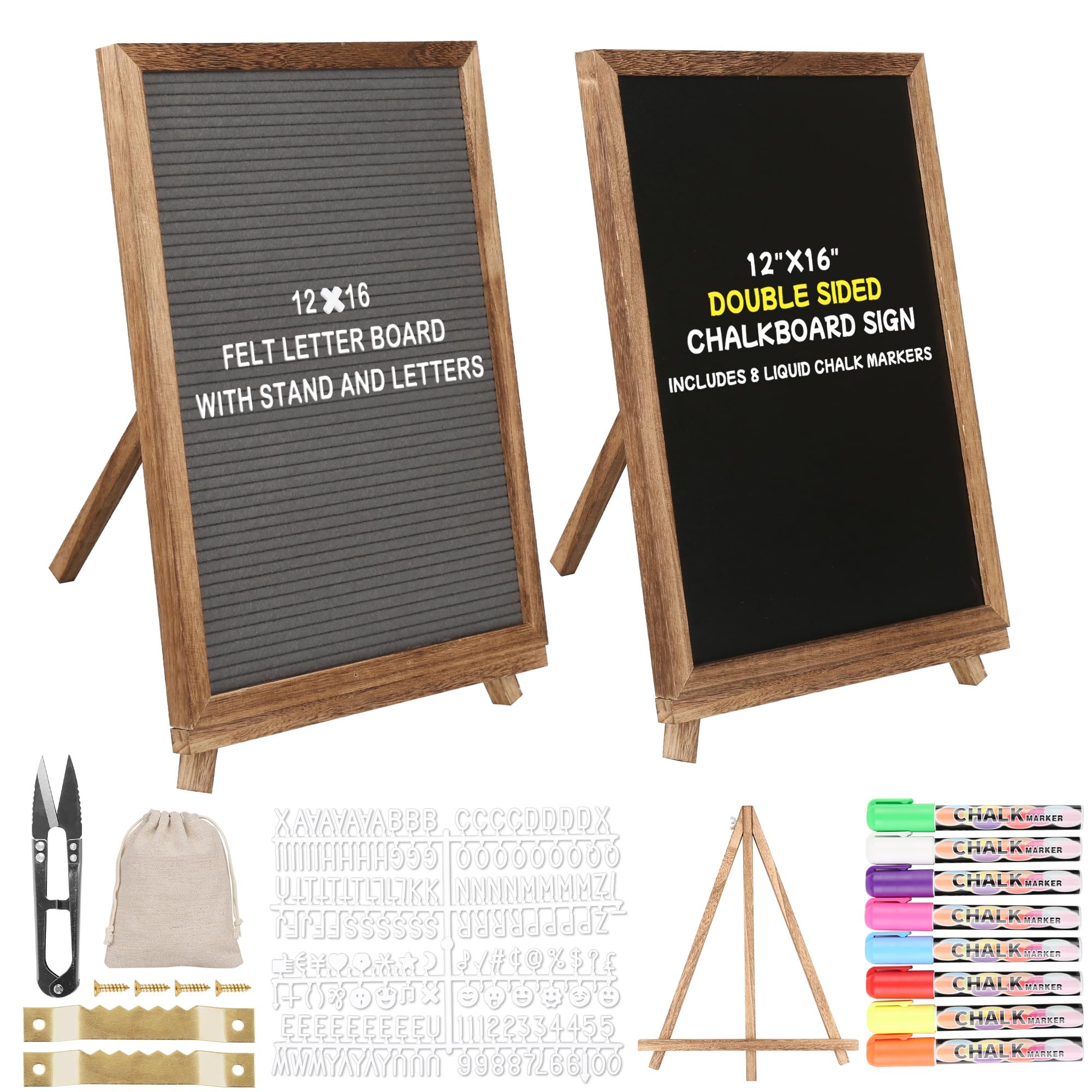 12x16 Inch A Frame Chalkboard Sign Double-Sided Rustic Changeable Felt Letter Board Chalkboard Menu for Restaurants, Weddings, Baby Announcement Board (Brown)