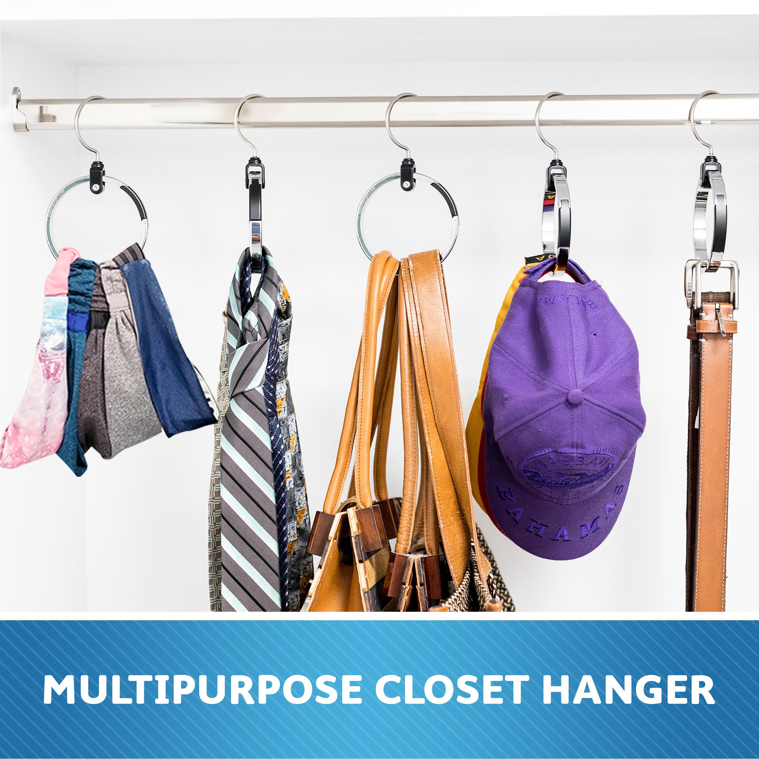 Rolly Hanger® Closet Space Saver – Premium Rotating Aluminum Organizer for Belts, Ties, Hats & Handbags – Heavy Duty 360° Swivel – Declutter & Maximize Storage (1 Pack)