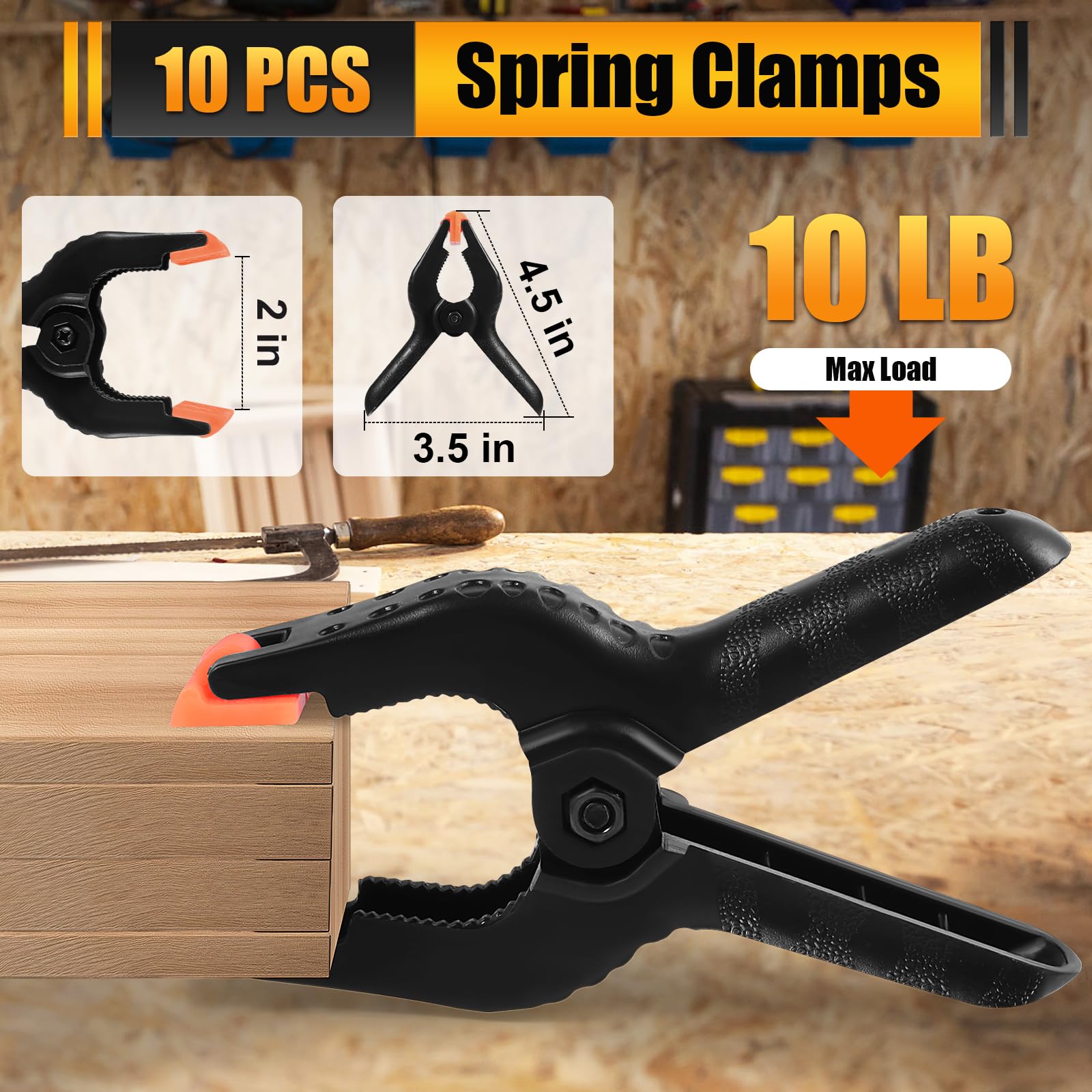 RELBRO Spring Clamps, 4.5 Inch Large Plastic Clips for Balloon Arch Backdrop Craft Decoration, Heavy Duty, Black, 10 Pcs