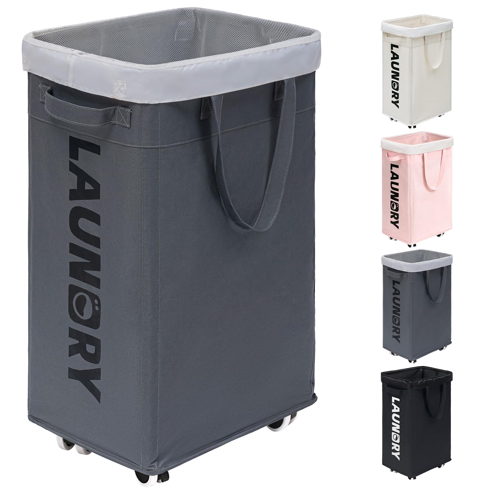 Goodpick 75L Large Laundry Hamper, Dorm Room Essentials, Laundry Basket with Wheels, Clothes Hamper with Removable Wash Bag for Bathroom, Grey