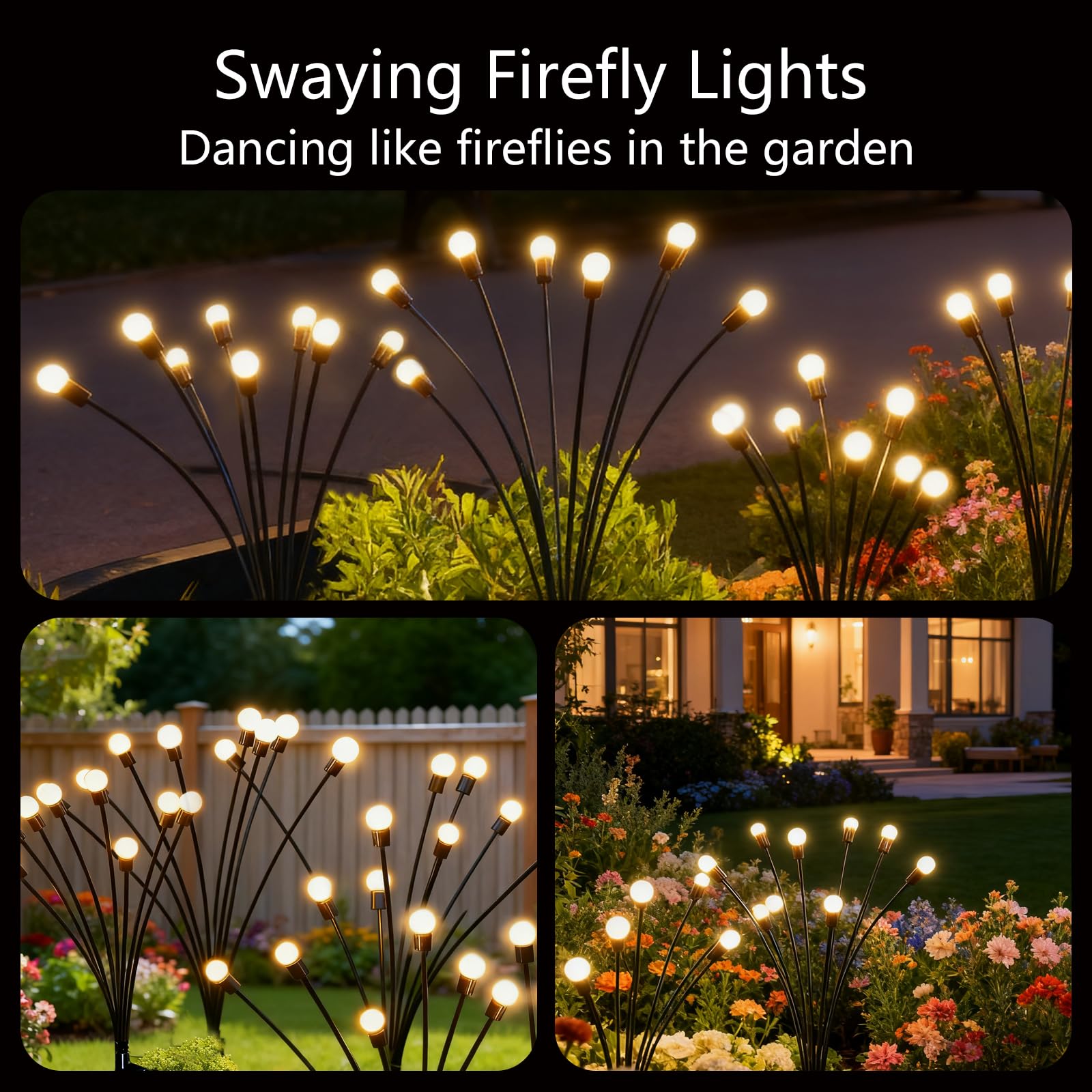 Solar Swaying Lights Outdoor(4-Pack,32 LED) Waterproof Garden Firefly Lights Yard Lawn Pathway Decoration Lighting for Yard Lawn Pathway Flower Decor Gifts for Women Mother's Day