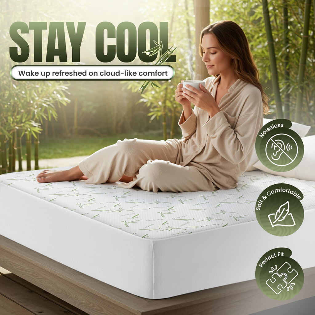Utopia Bedding Waterproof Mattress Protector Full/Double Size, Bamboo Viscose Mattress Cover 200 GSM, Fits 15 Inches Deep, Breathable, Fitted Style with Stretchable Pockets