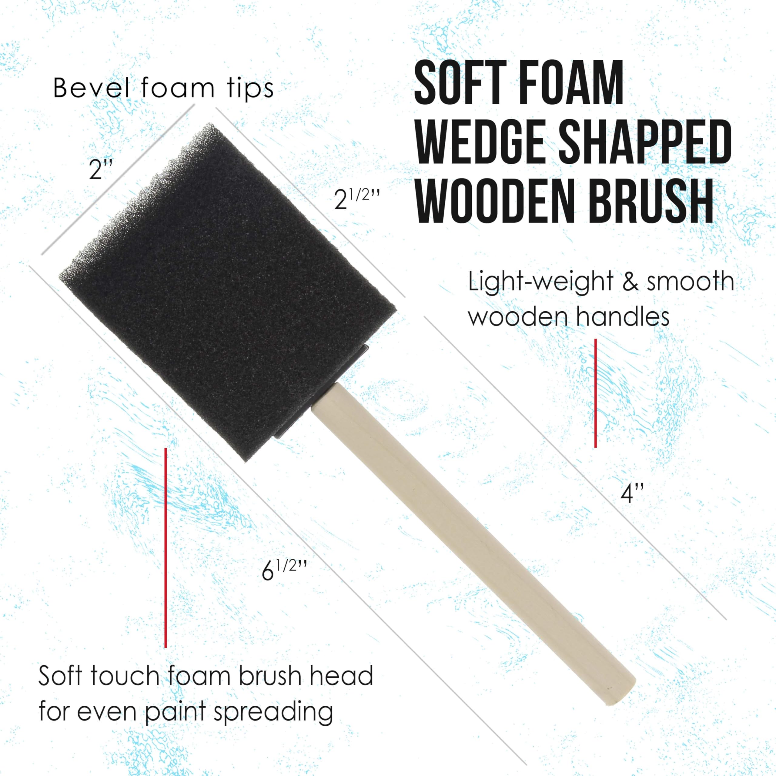 US Art Supply 2 inch Foam Sponge Wood Handle Paint Brush Set (Super Value Pack of 40) - Lightweight, Durable and Great for Acrylics, Stains, Varnishes, Crafts, Art