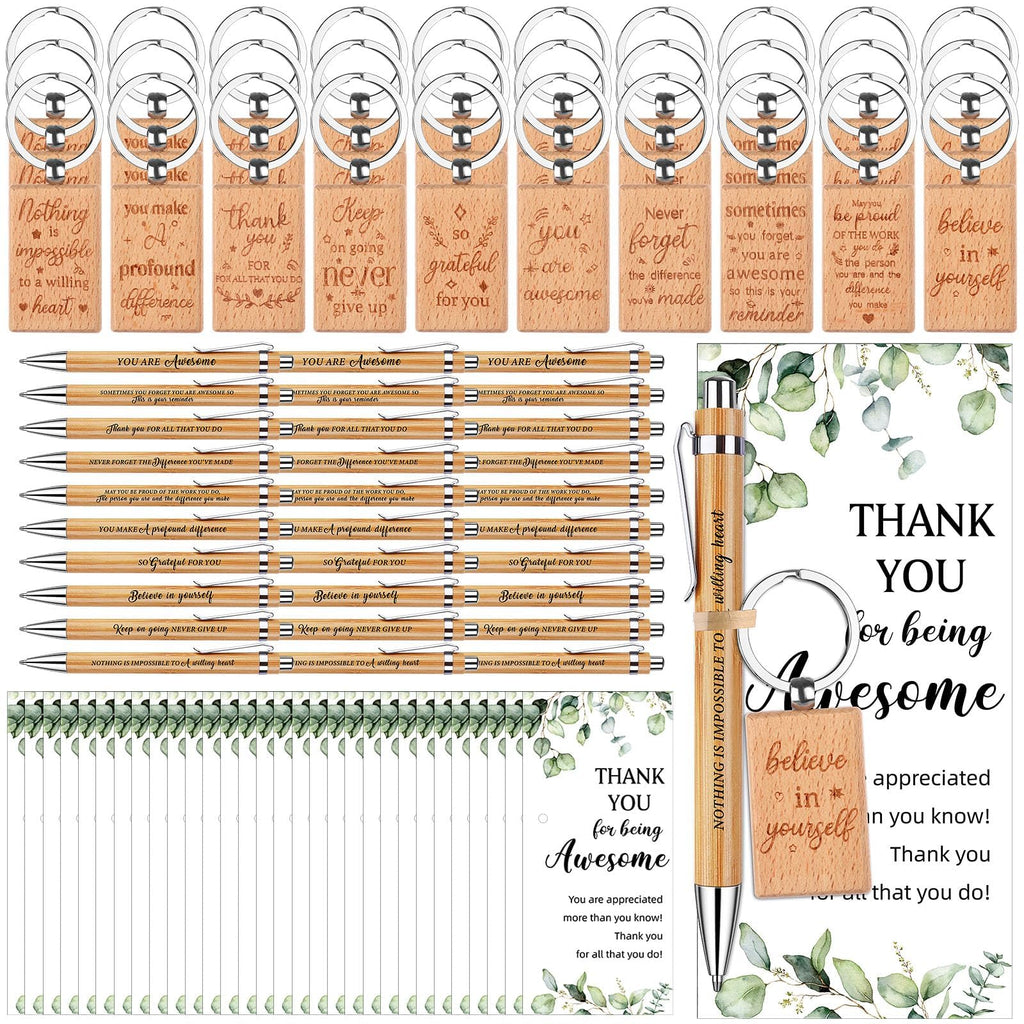 30Set Thank You Bulk Gifts Inspirational Quote Pens Motivational Ballpoint Pen Thank You Cards Inspirational Keychains Employee Appreciation Gifts for Coworker Staff Teacher Nurse Volunteer Leave Gift