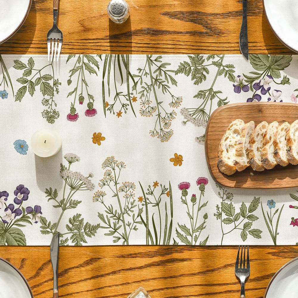 Artoid Mode Flowers Spring Table Runner, Seasonal Kitchen Dining Table Decoration for Home Party Decor 13x72 Inch