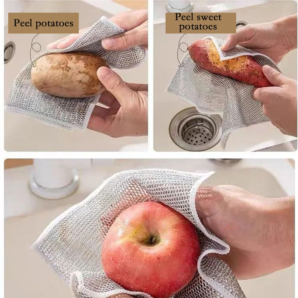 10PCS Double Wet and Dry Wire Dishcloth, Stainless Steel Scrubber, Multi-Purpose Wire Miracle Cleaning Cloths, Non-Scratch, for Powerful Cleaning of Cookware and More (10)