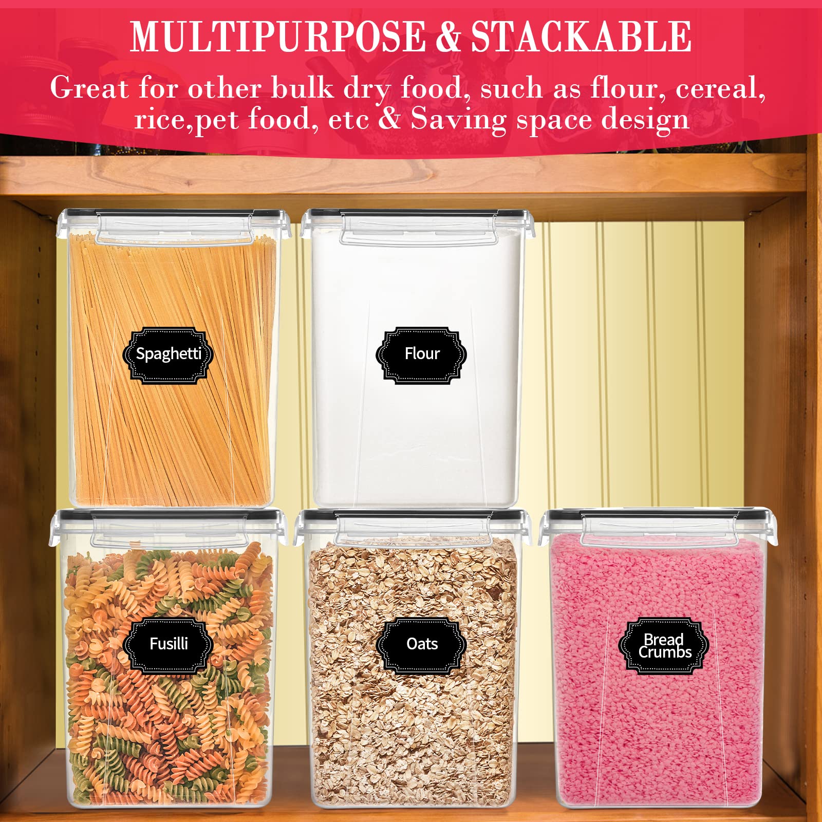 Extra Large Food Storage Containers with Lids-6.5L |220 OZ| 2PCS- CEKEE Large Airtight Plastic Food Canisters for Flour, Sugar, Rice, Cereal & Pasta, Bulk Food Storage for Kitchen Pantry Organization