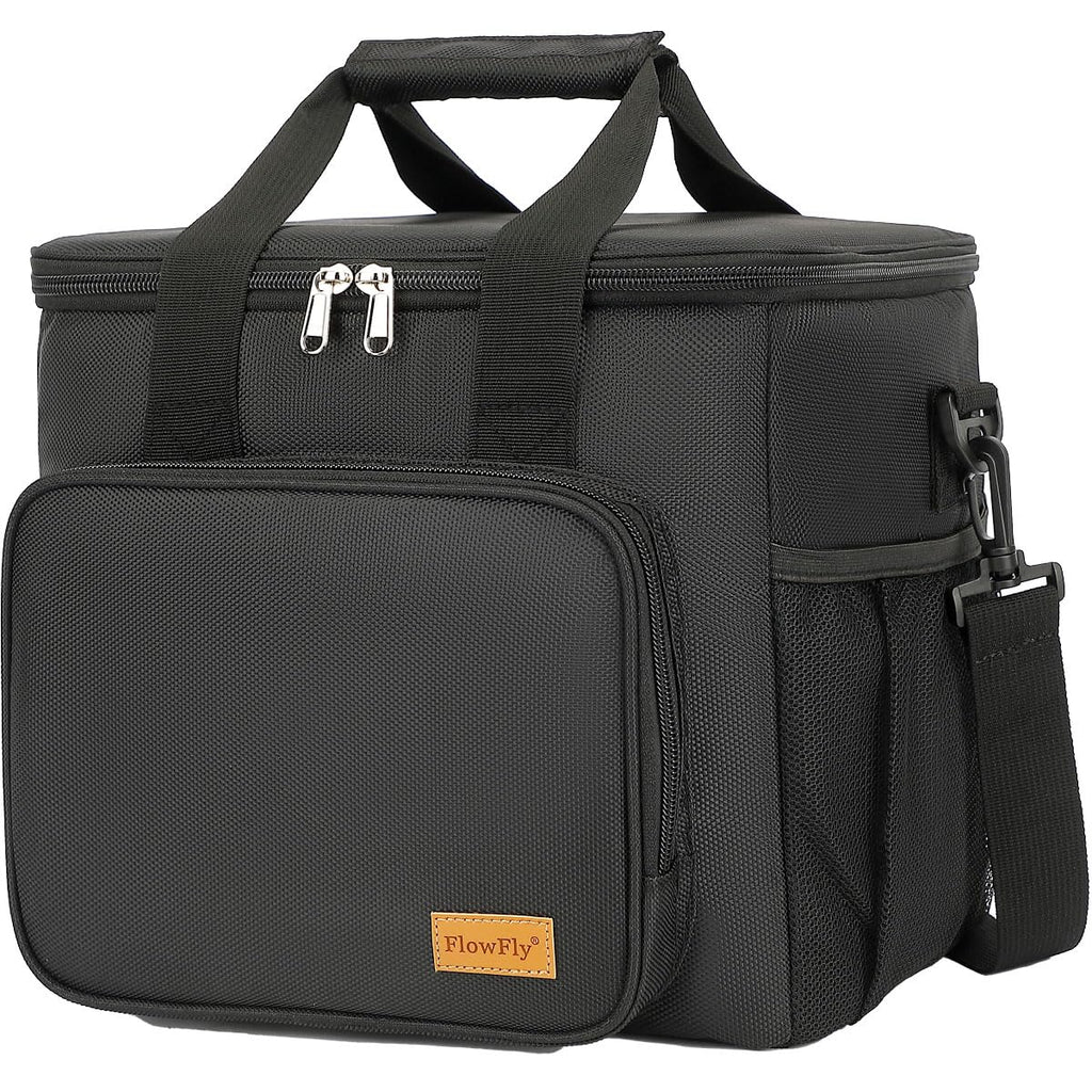 FlowFly Insulated Lunch Bag Adult Lunch Box Large Cooler Tote Bag with Top Handle for Men and Women, with Adjustable Strap, Front Pocket, and Dual Large Mesh Side Pockets, Extra Large(20L), Black