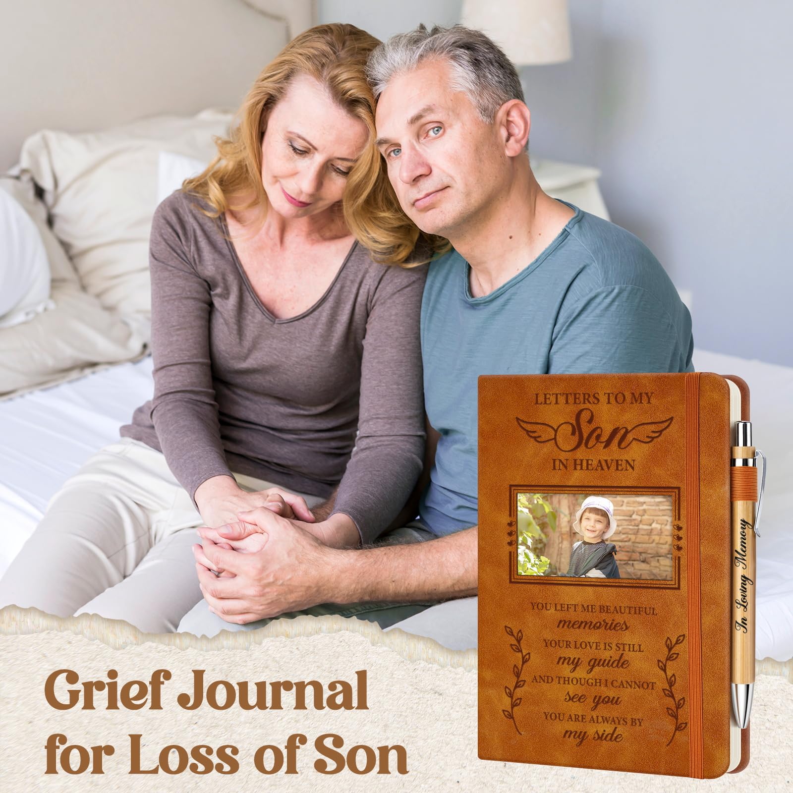 Vetbuosa Memorial Gifts For Loss Of Son,Grief Journal With Photo Insert,Letters To My Son In Heaven,200 Pages Notebook A5 With Pen,Healing Gift For Bereavement