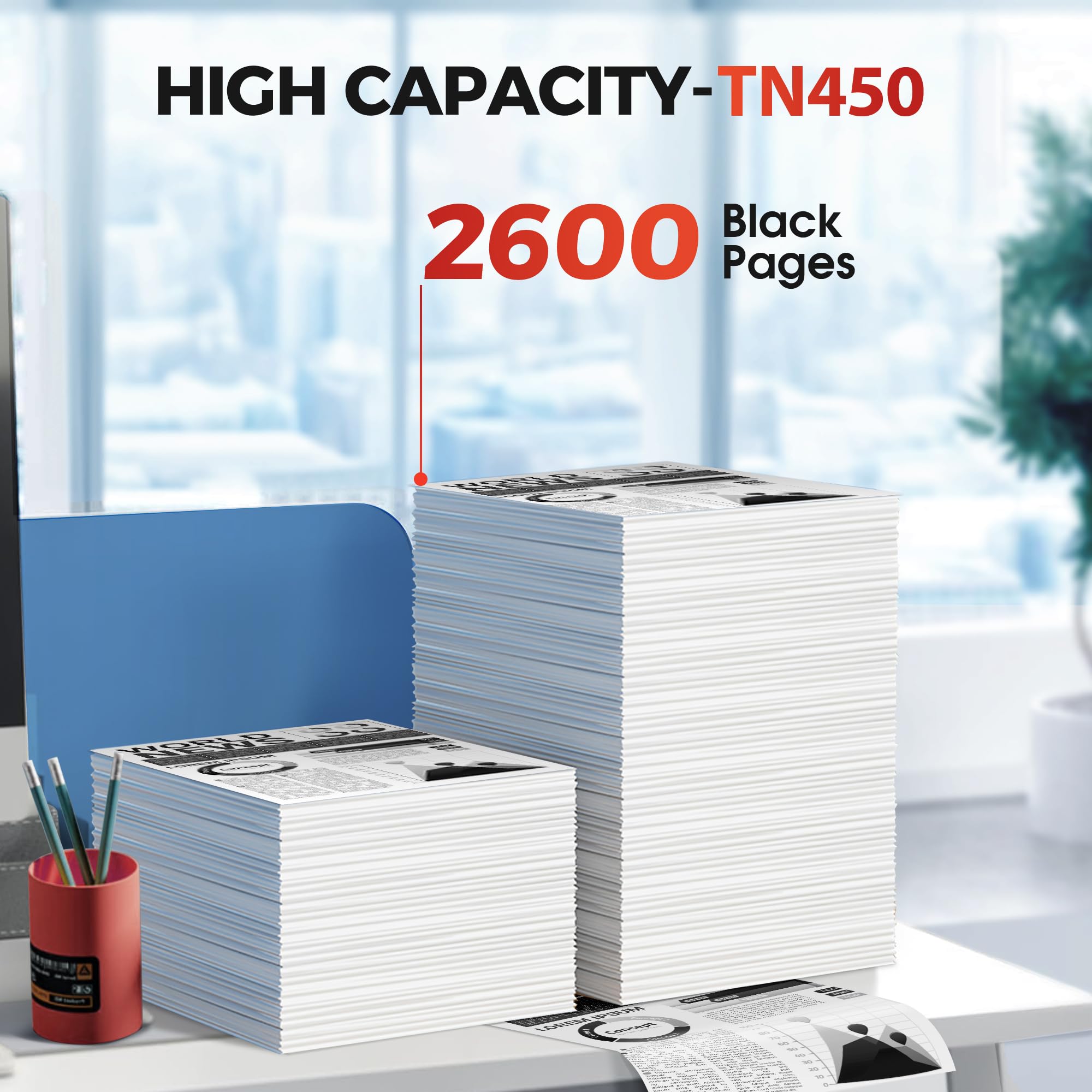 TN450 Toner Cartridge Black 2 Pack for TN450 TN-450 TN420 TN-420 Black Work with DCP-7065D HL-2240 MFC-7860DW HL-2270DW HL-2240DW DCP-7065DN MFC-7360N MFC-7460DN Printer L450-DW