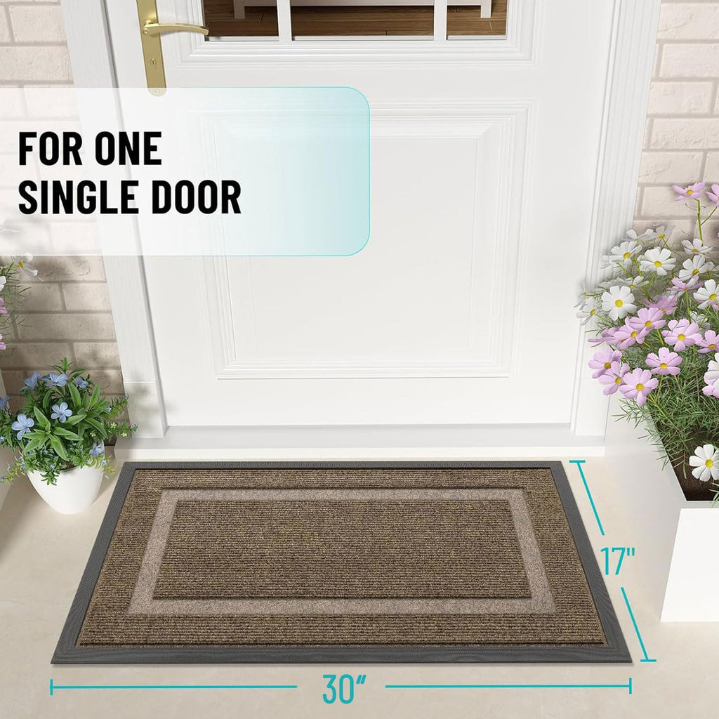 Arotive Front Door Mat Outdoor Indoor Entrance, Non Slip Heavy Duty Sturdy Natural Rubber Mat, Durable & Fade Resistant, Easy Clean Low Profile Welcome Mat for Entryway and Patio, 30 x 17, Brown