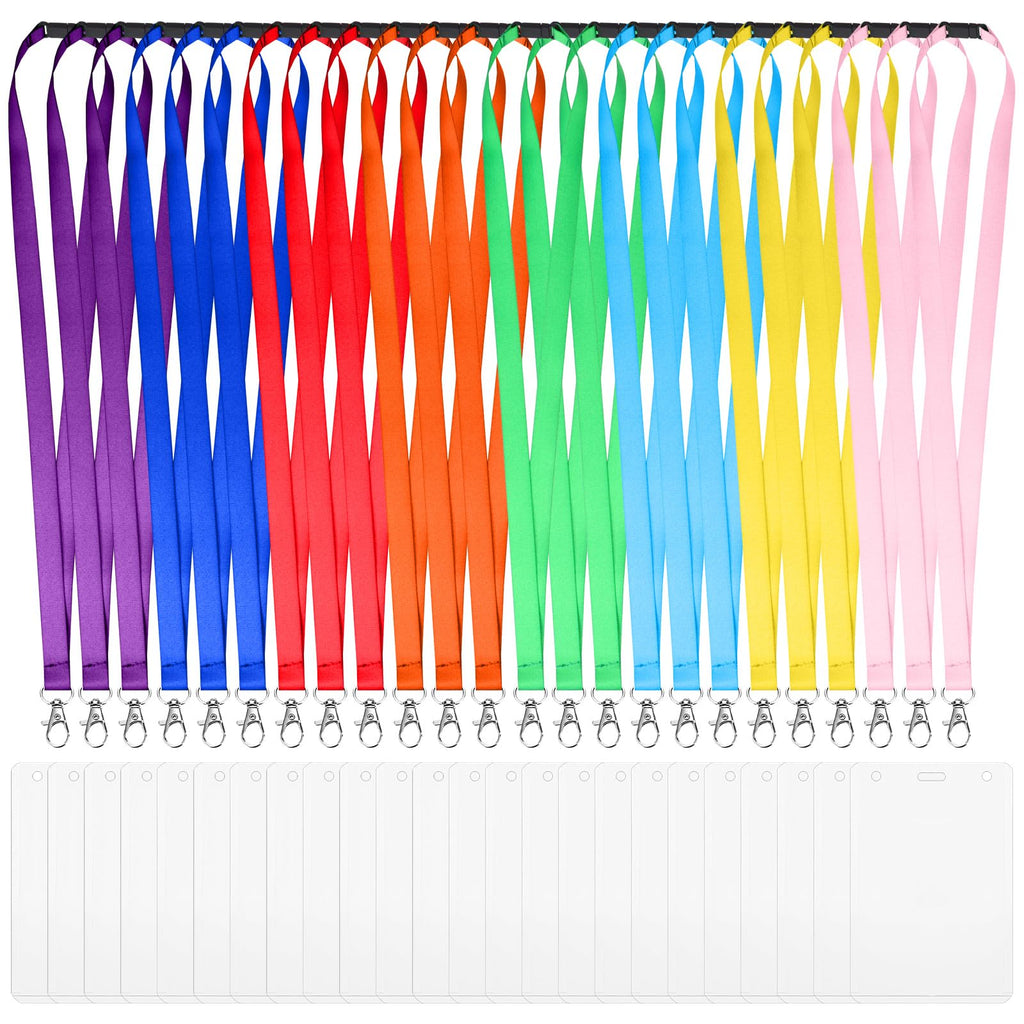 24 Pack Colorful Lanyards with 24 ID Card Name Badge Holders Breakaway Lanyard for Card Holders Quick Release Lanyards with Safety Breakaway Clip and Oval Clasp for ID Card Events Office Schools
