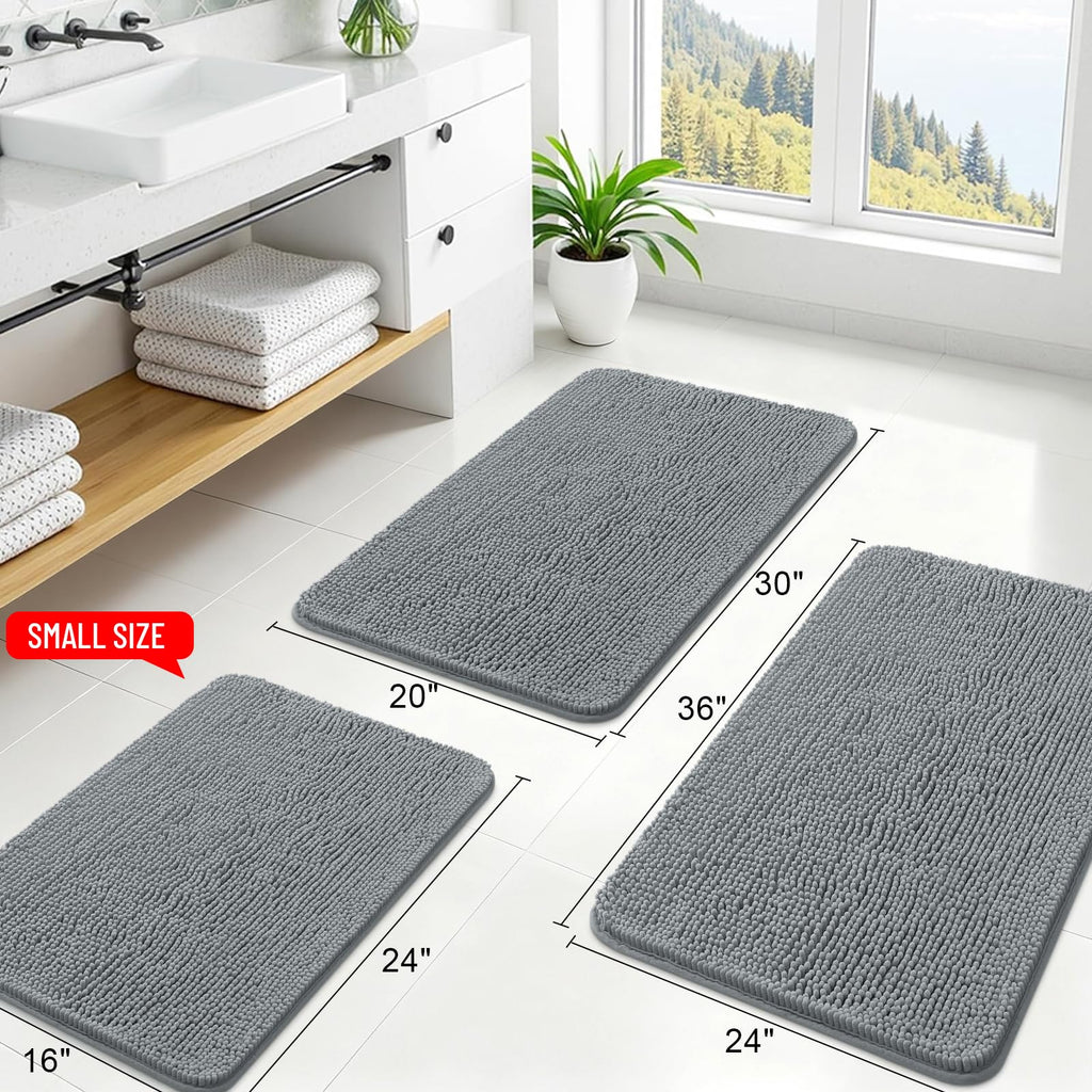 OLANLY Chenille Bath Mat 20" x 30", Extra Soft Absorbent Plush Bathroom Mat, Rubber Backing Quick Dry, Machine Washable Bath Mats for Bathroom Floor, Tub and Shower, Home Decor Accessories, Grey