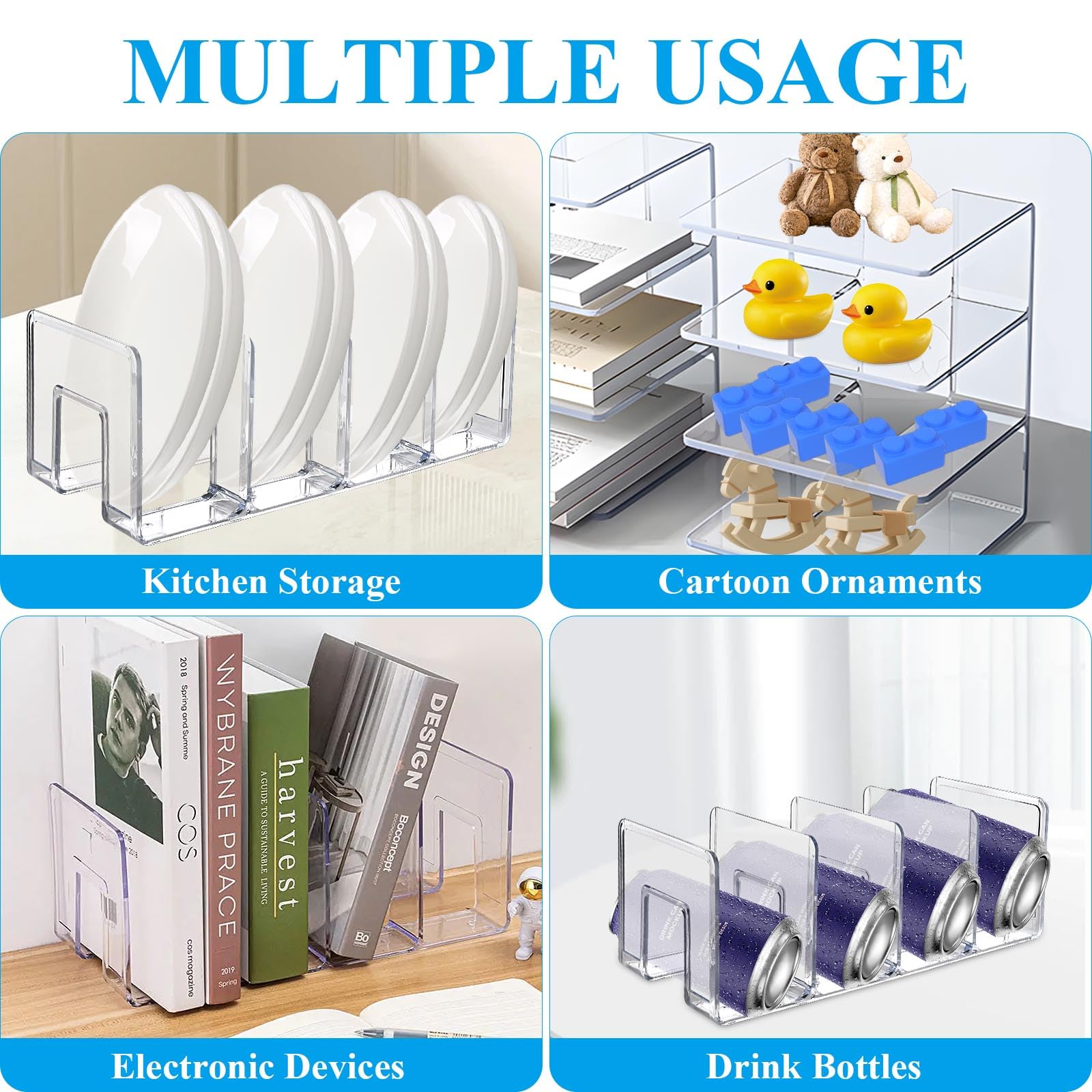 Supkiir 4 Pack 4-Section Acrylic File Sorter, Clear Desk File Organizer Book Organizer, Acrylic Office Organizers And Storage Stand Rack for Handbag Book Envelopes Document Notebook Electronics