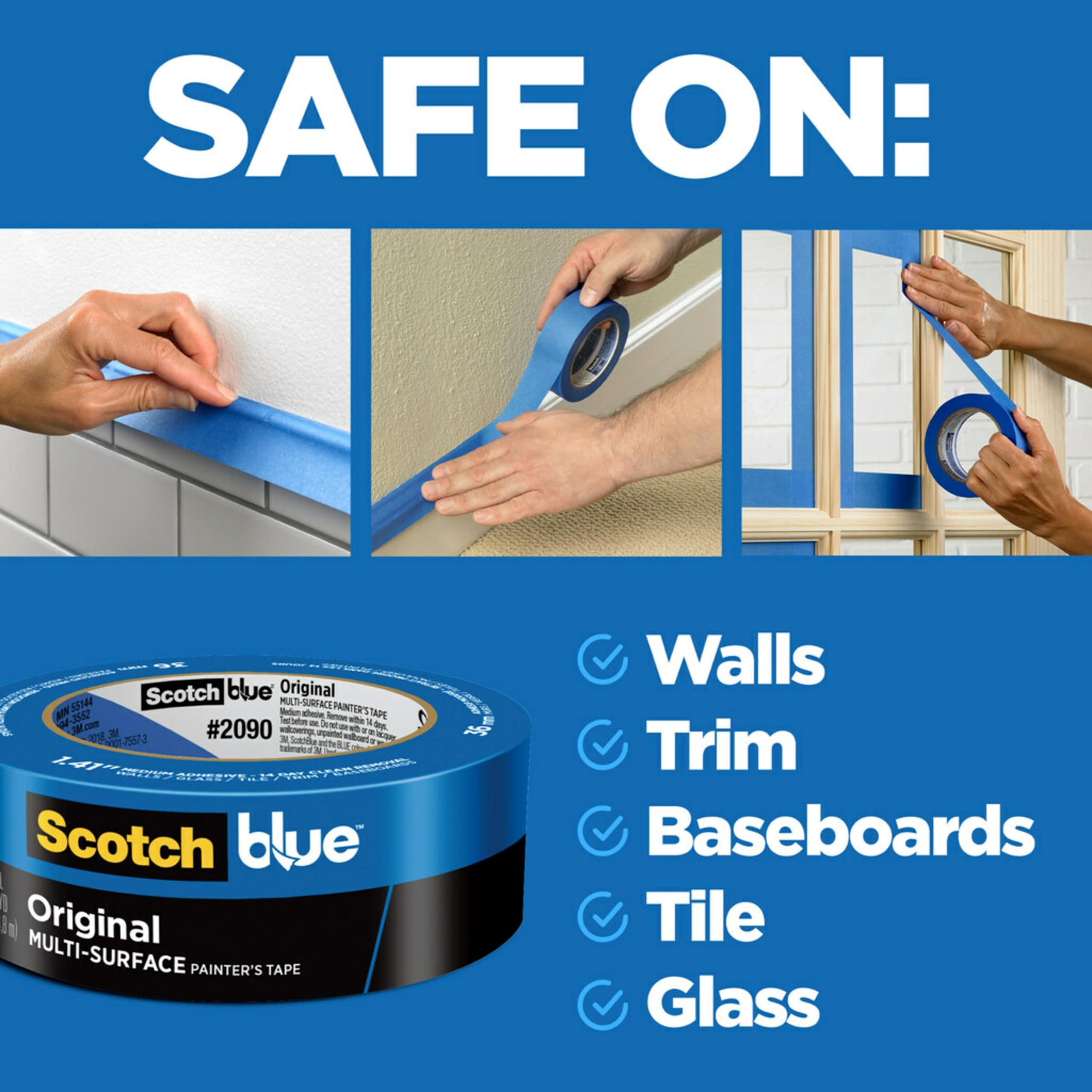 Scotch Painter's Tape 2090-36AP3 ScotchBlue Original Painter's Tape, 1.41" Width, Blue