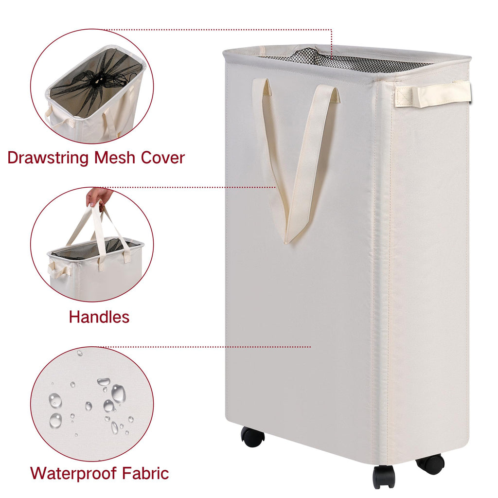 efluky Slim Laundry Hamper with Wheels, Rolling Laundry Basket for Clothes, Small Laundry Basket for Bedroom, Dorm and Laundry Room, 60L Beige