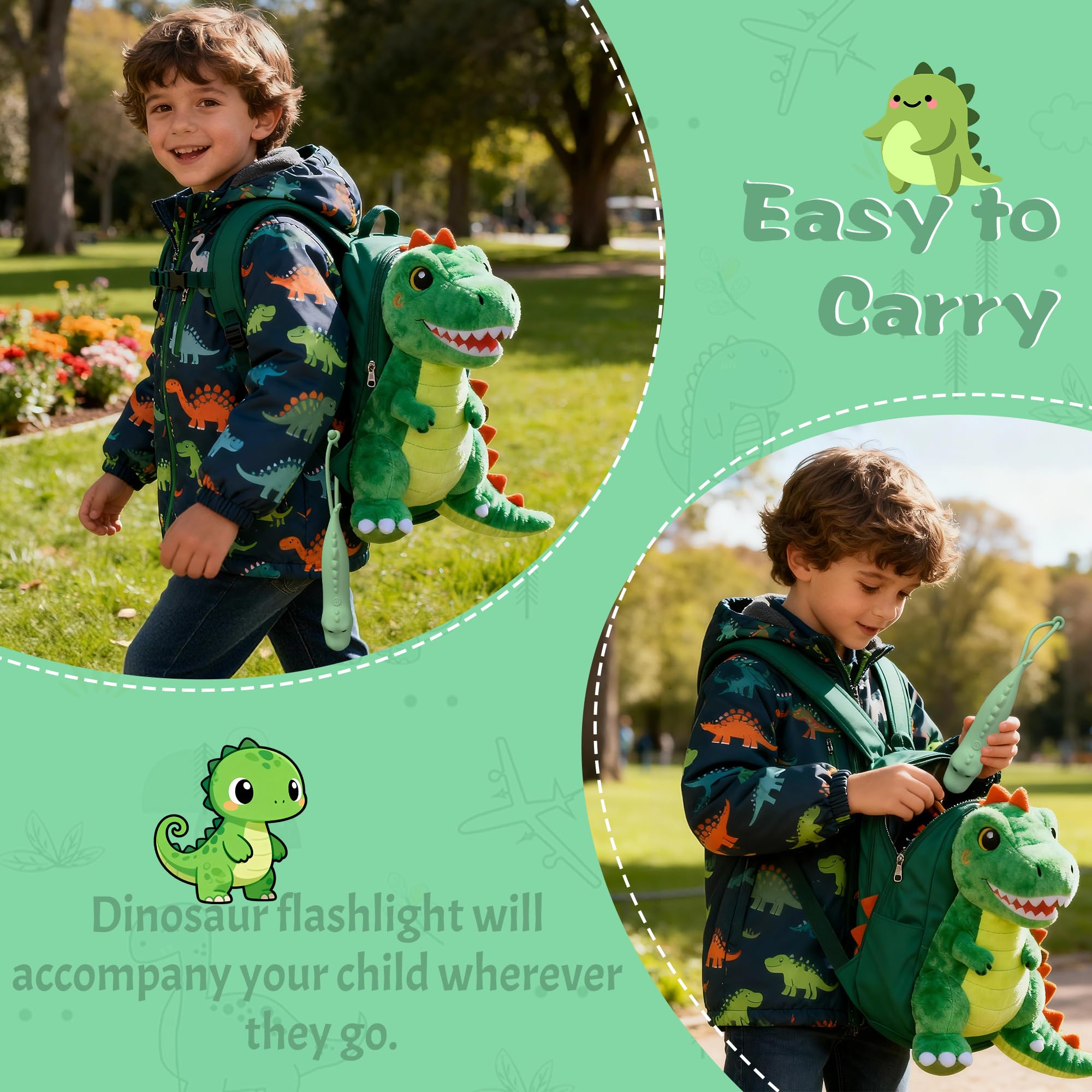 CoolGift Mart Silicone Dinosaur Flashlight, Rechargeable Hanging Night Light for Camping, Night Walks and Home Use, Animal Themed Themed Portable Torch