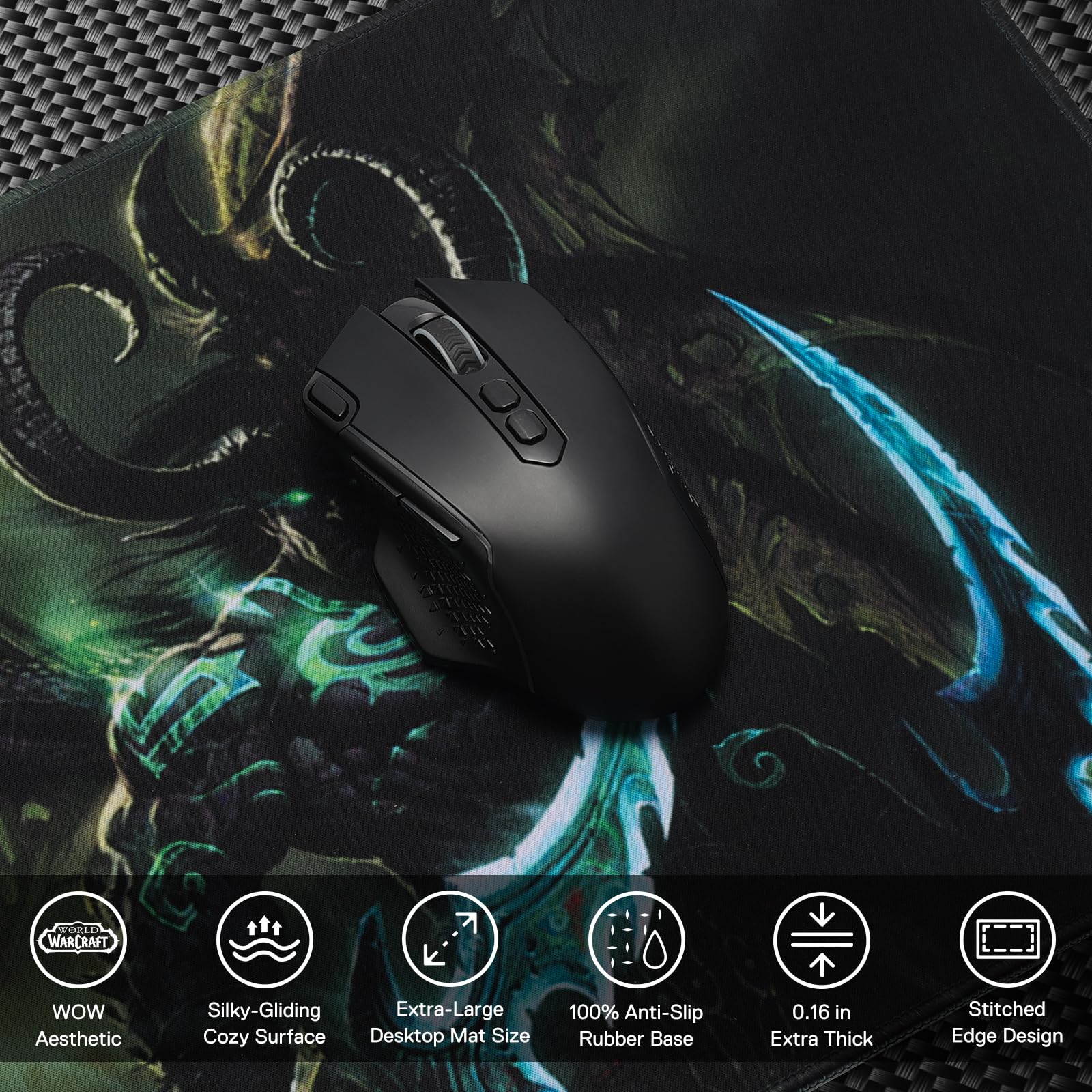 Blizzard Wow XXL Gaming Mouse Pad, Keyboard Pad for Gamer, Office & Home, Non-Slip Rubber Base, Extended Desk Mat with Stitched Edge, Easy to Clean, 80 * 30CM (Green)