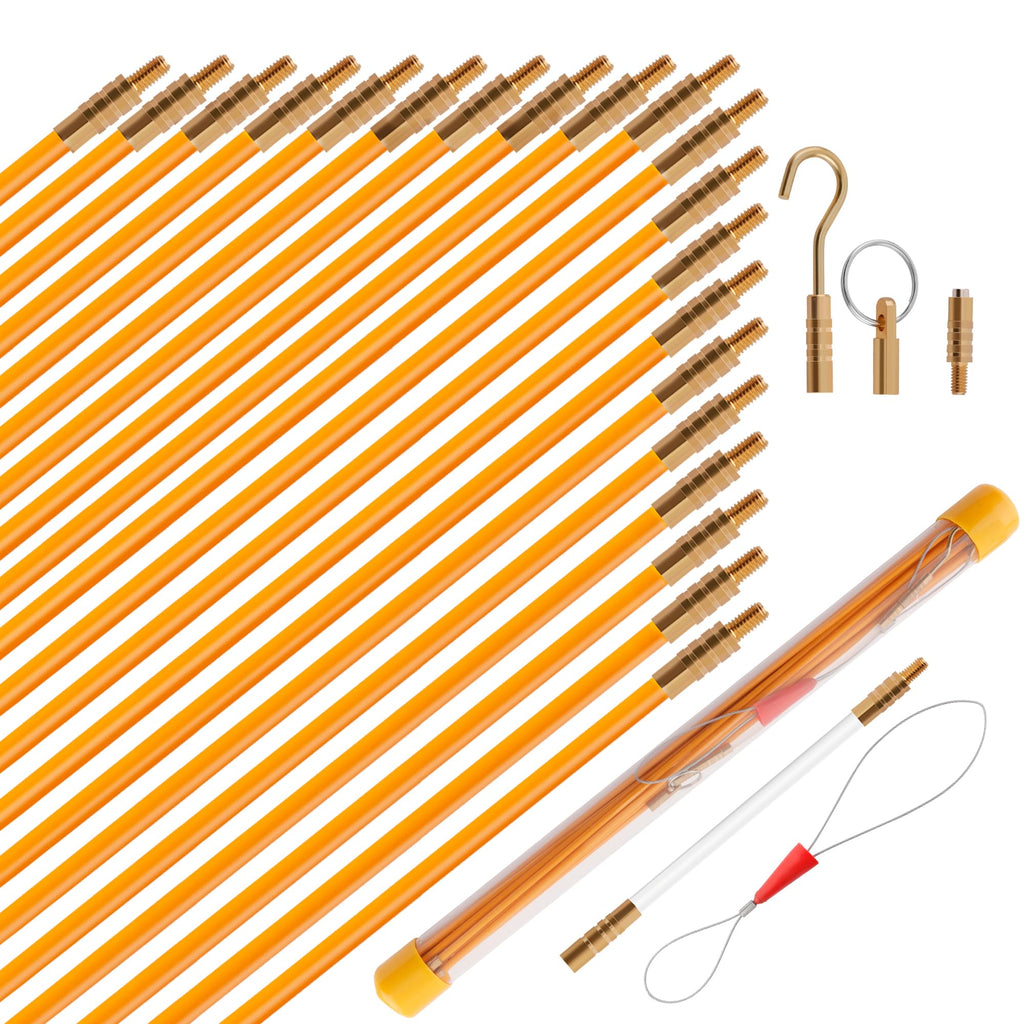 KOOTANS 22FT Fiberglass Electrical Wires Running Kit Wire Fishing Tools Fish Tape Wire Puller Through Wall Cable Snake Fish Rods Kit with Different Attachments