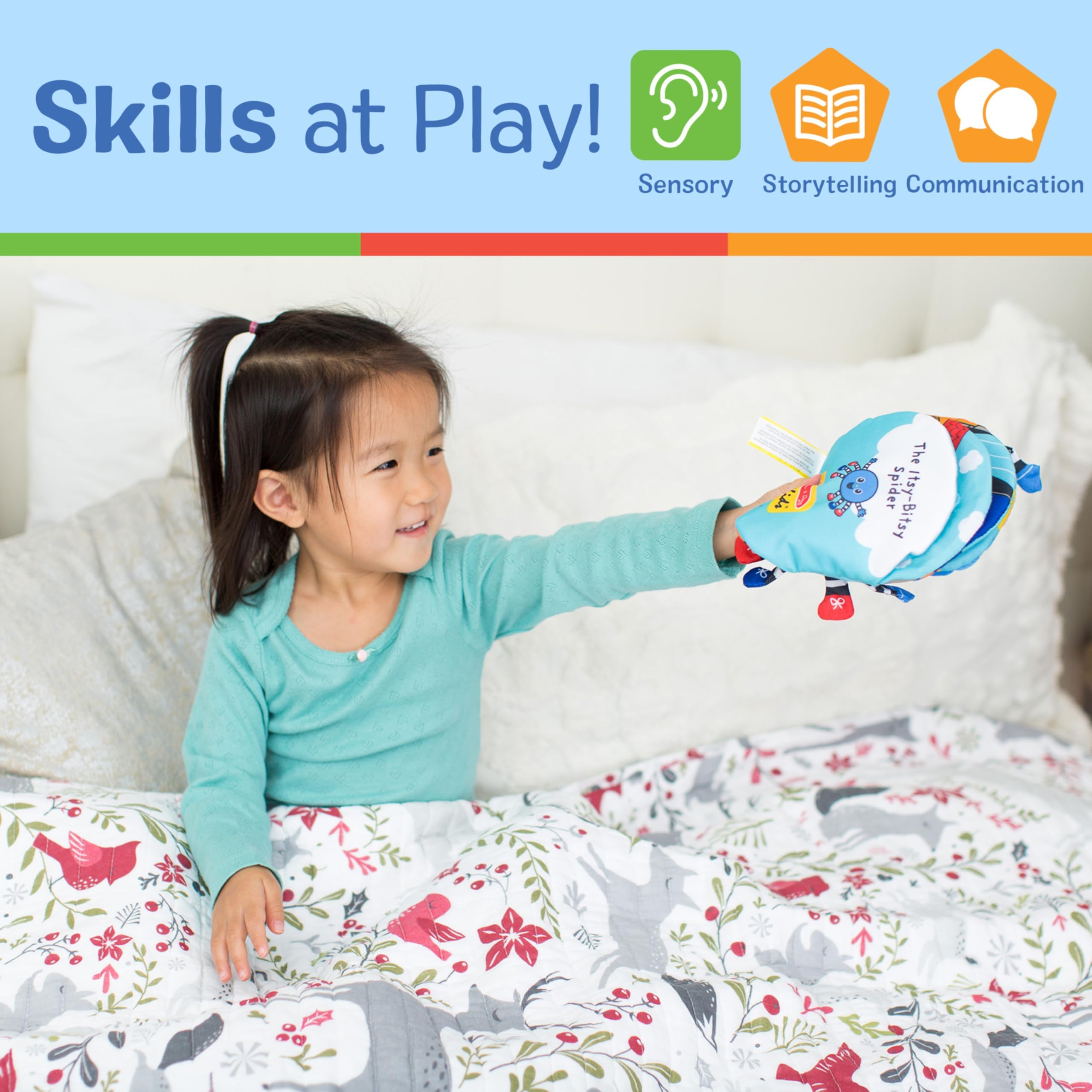Melissa & Doug K's Kids Itsy-Bitsy Spider 8-Page Soft Activity Book for Babies and ToddlersCloth Baby Book and Sensory Toy with Textures to Grasp and Play Peekaboo, Ages 1 Month+
