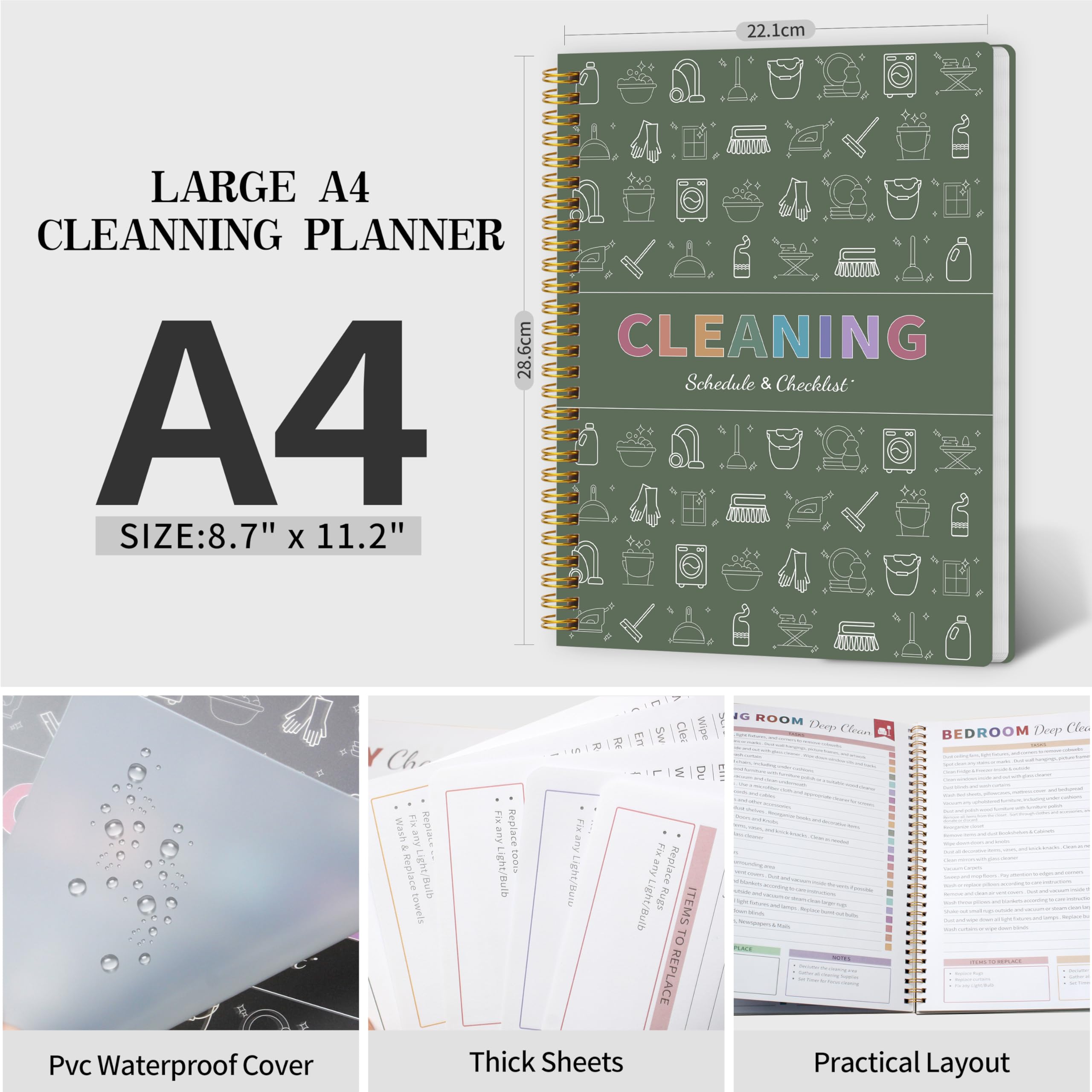 Cleaning Planner for Adults Women, Cleaning Schedule and Checklist Organizer, Household Cleaning Planner with Daily/Weekly/Monthly Task, Editable Chore Chart Notebook for Home, Family Cleaning Tasks