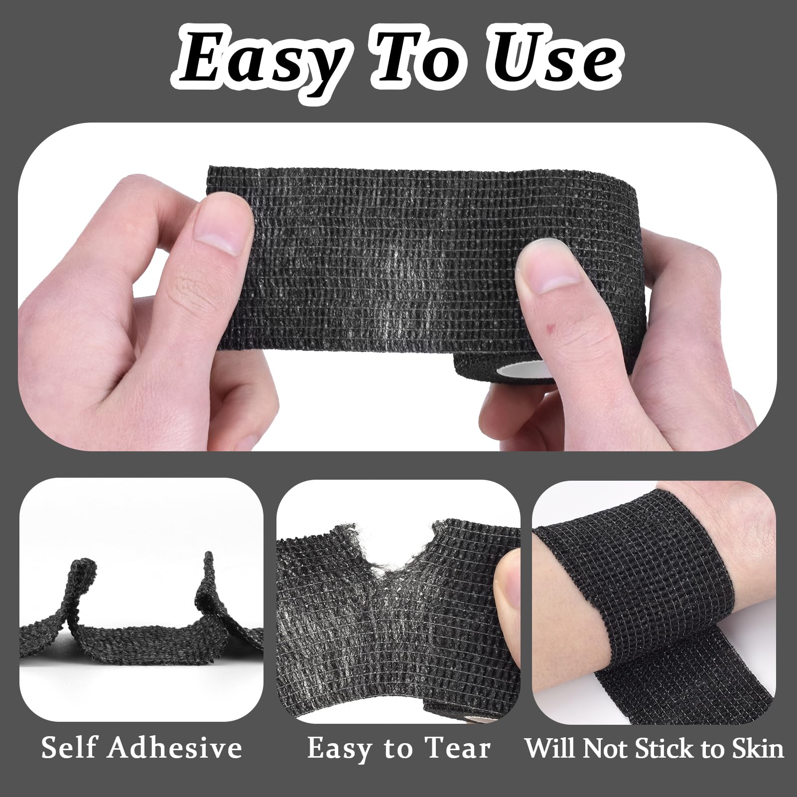 ATOMUS 24pcs Self Adhesive Bandage 5cm Cohesive Bandage Tape Wrap for Tattoo Grip Bandage Machine Pen Pet Sports (24pcs Black)