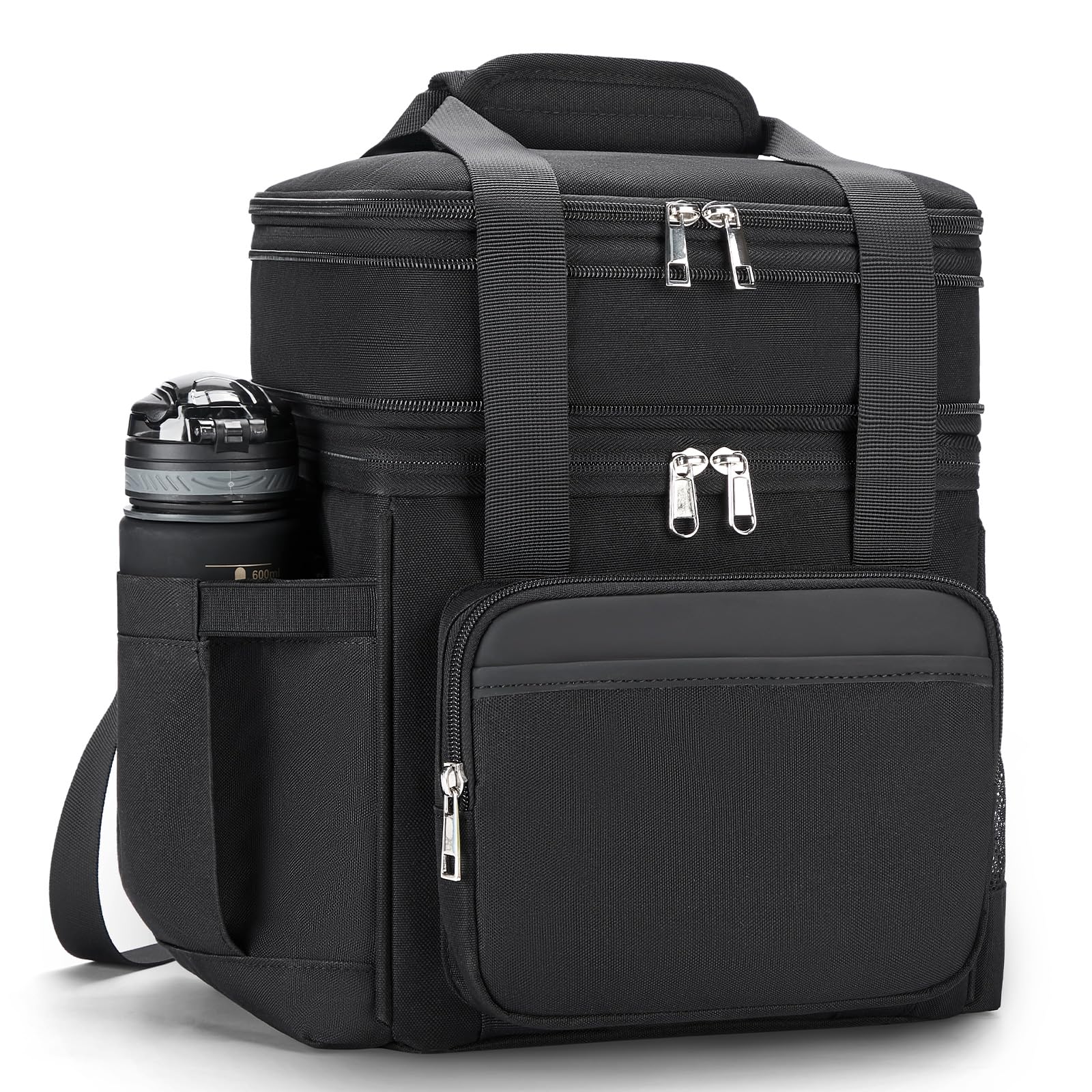 Insulated Lunch Bag for Men Women: Expandable Lunch Bag Box for Work Picnic Travel Outdoor - Large Reusable Leakproof Cooler Bag for Adult - Black