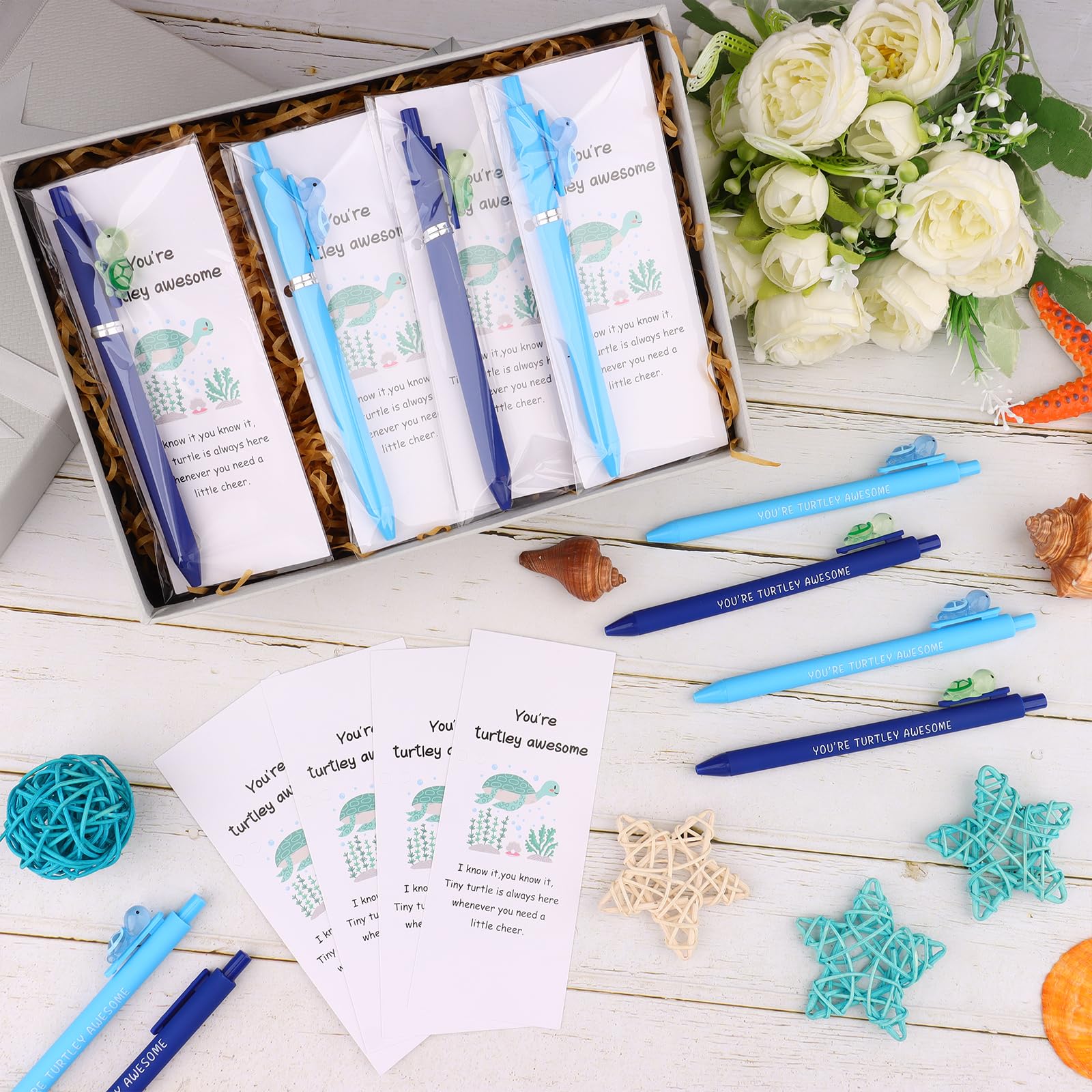 72 Pcs You're Turtley Awesome Inspirational Gift Luminous Mini Resin Turtle Ballpoint Pens Positive Turtle Cards Employee Appreciation Gifts Thank You Gift for Teacher Staff Coworkers