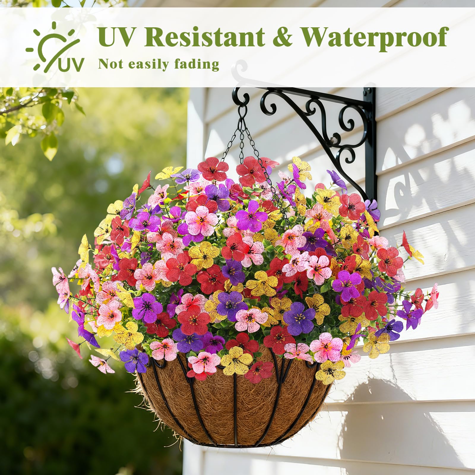 Alupssuc 20 Bundles Artificial Flowers for Outdoor Indoor Decoration, UV Resistant No Fade Fake Plants Eucalyptus, Colorful Faux Spring Flowers for Outside Yard Porch Patio Garden Home Window Box