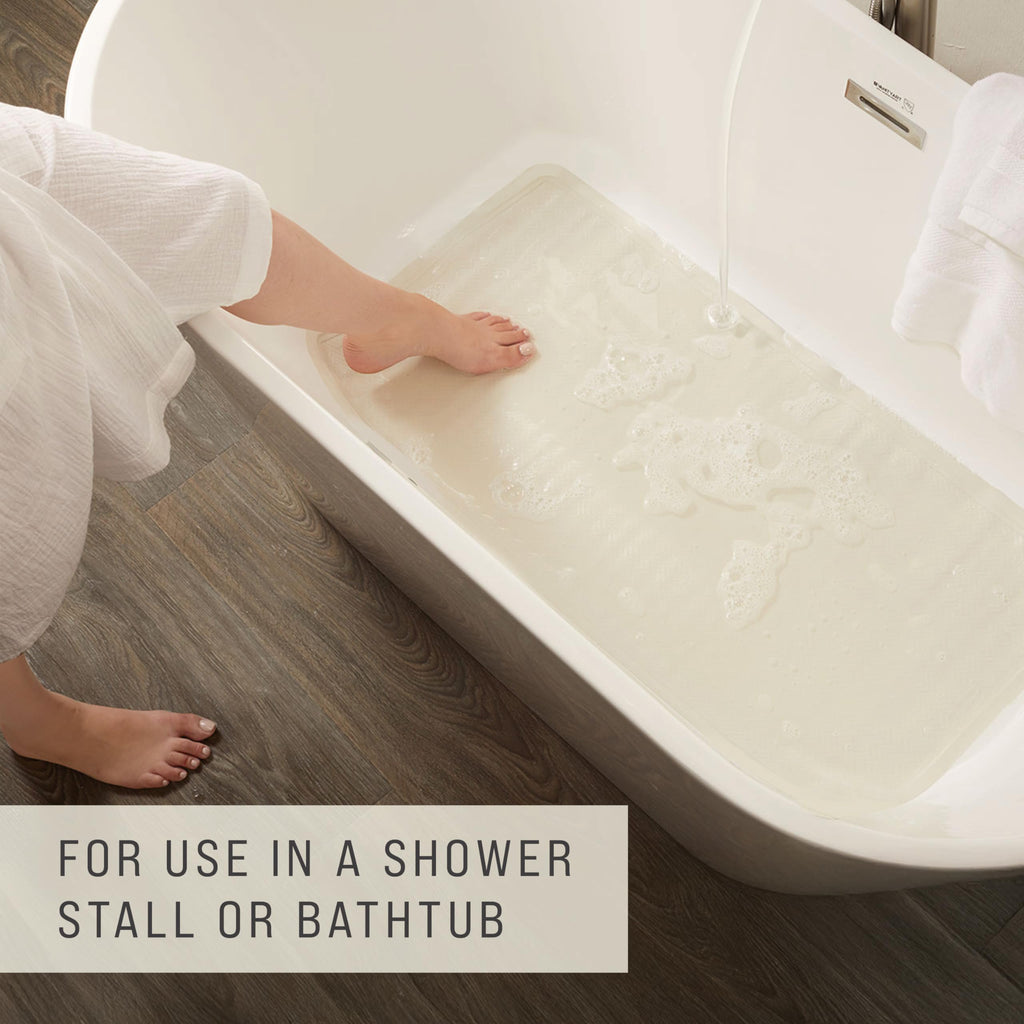 Rubbermaid Commercial Products Bath Tub and Shower Mat | Extra Large - 36 x 18 in. | White | Machine Washable | Safti-Grip Non-Slip Bathroom Mat with Suction Cups for Home/Hotel/Shower/Bathtub