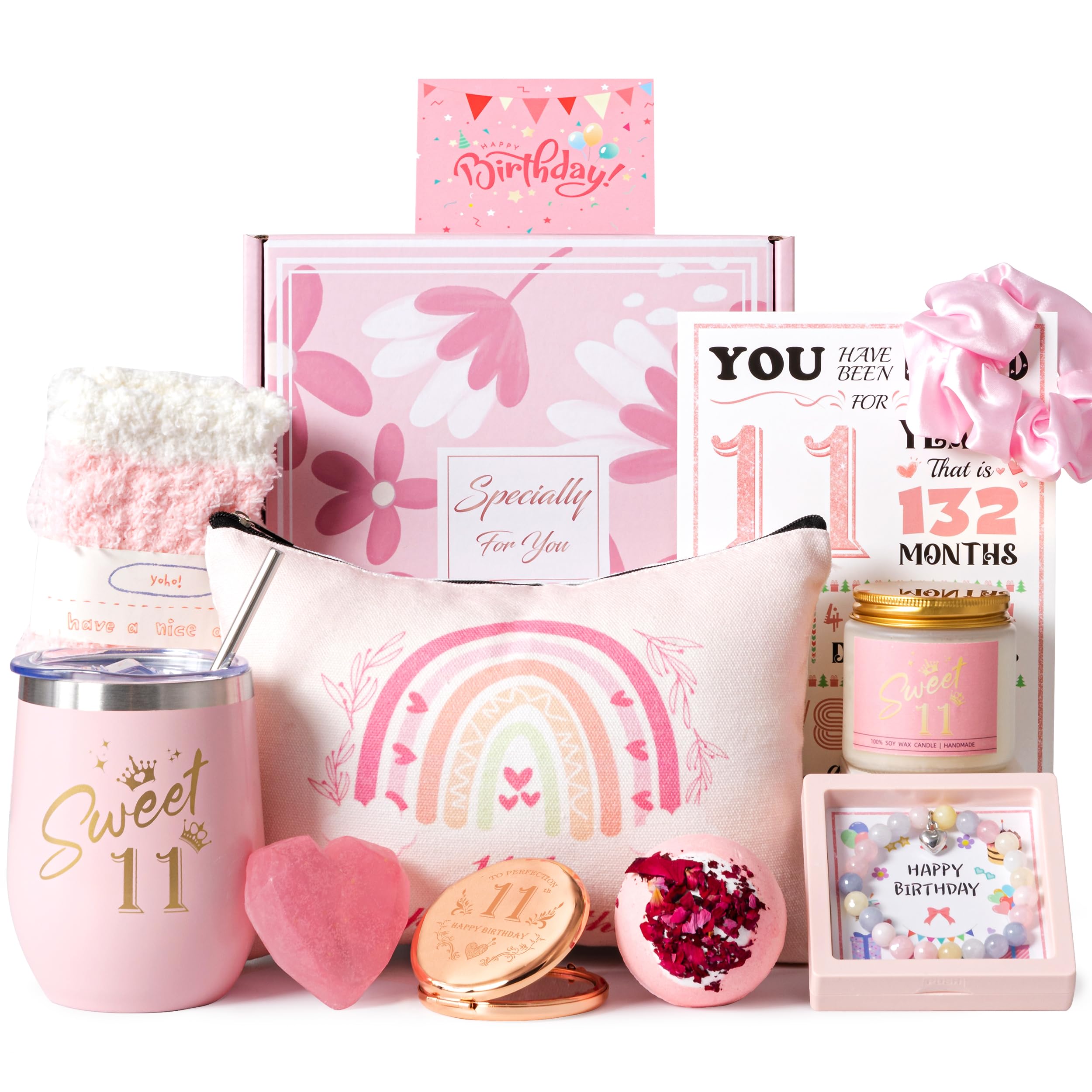 11th Birthday Gifts for Girls,Happy 11th Birthday Gift Ideas Set for Her,Cute Unique Turning to 11 Year Old BD Bdy Basket Presents Box for Niece,Best Friend, Sister, Daughter,Bestie