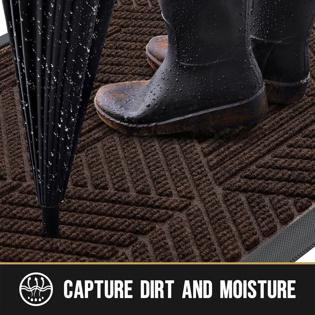 OLANLY Front Door Mat Outdoor Indoor, Heavy Duty Non Slip Rubber Mat, Absorbent Outdoor Rug, Easy Clean Welcome Mat, Low Profile Entryway Rugs, 29.5"x17", Dark Brown
