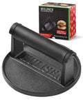HULISEN Pre-Seasoned Cast Iron Burger Press, Heavy Duty 6” Burger Smasher for Griddle with Heat Resistant Handle, Grill Press for Hamburger, Bacon, Meat, Steak, Patty, Barbecue Grilling Tool