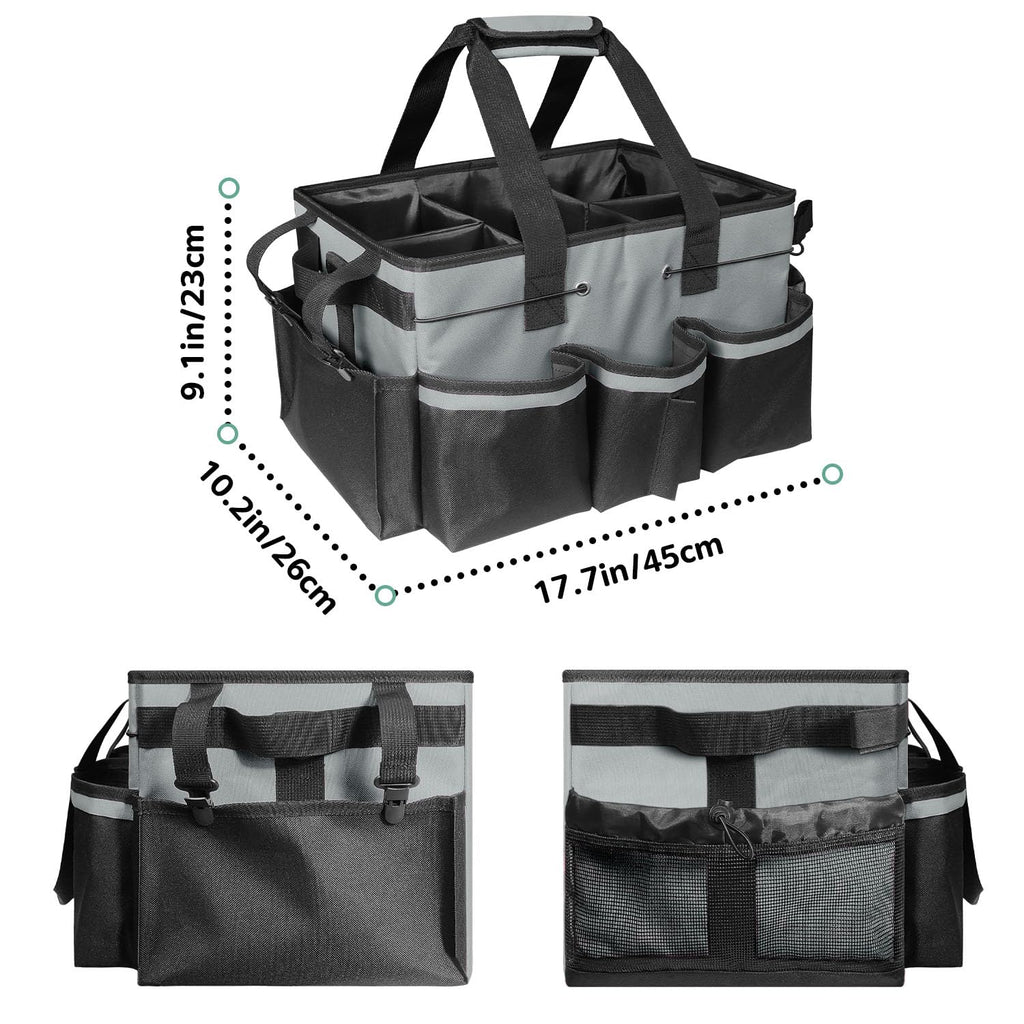 Boczif Cleaning Caddy Bag Wearable, Supplies Organizer with Handle, Shoulder Straps & Detachable Divide, Tool Organizers Tote for Cleaners & Housekeepers (Grey)