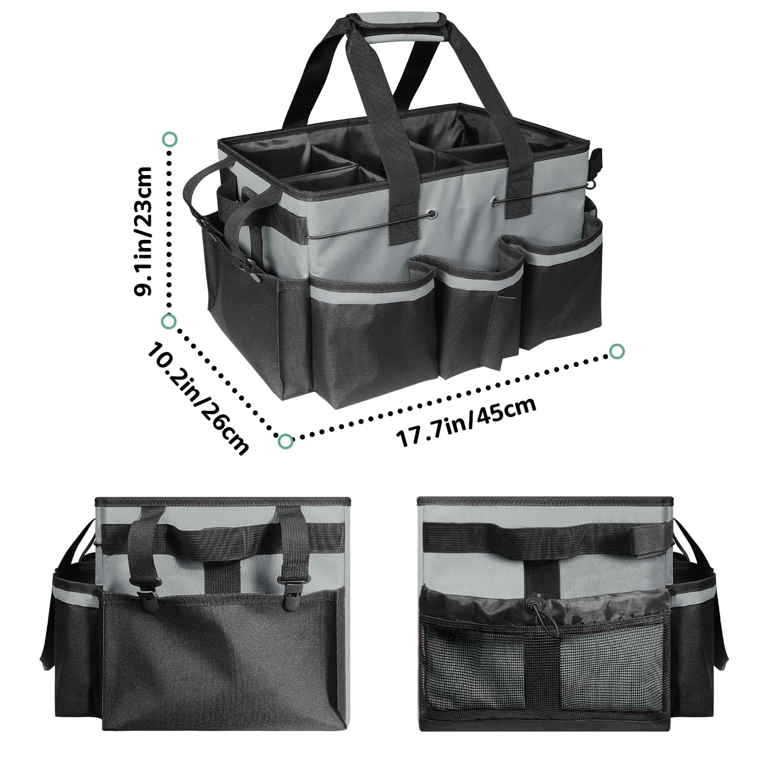 Boczif Cleaning Caddy Bag Wearable, Supplies Organizer with Handle, Shoulder Straps & Detachable Divide, Tool Organizers Tote for Cleaners & Housekeepers (Grey)
