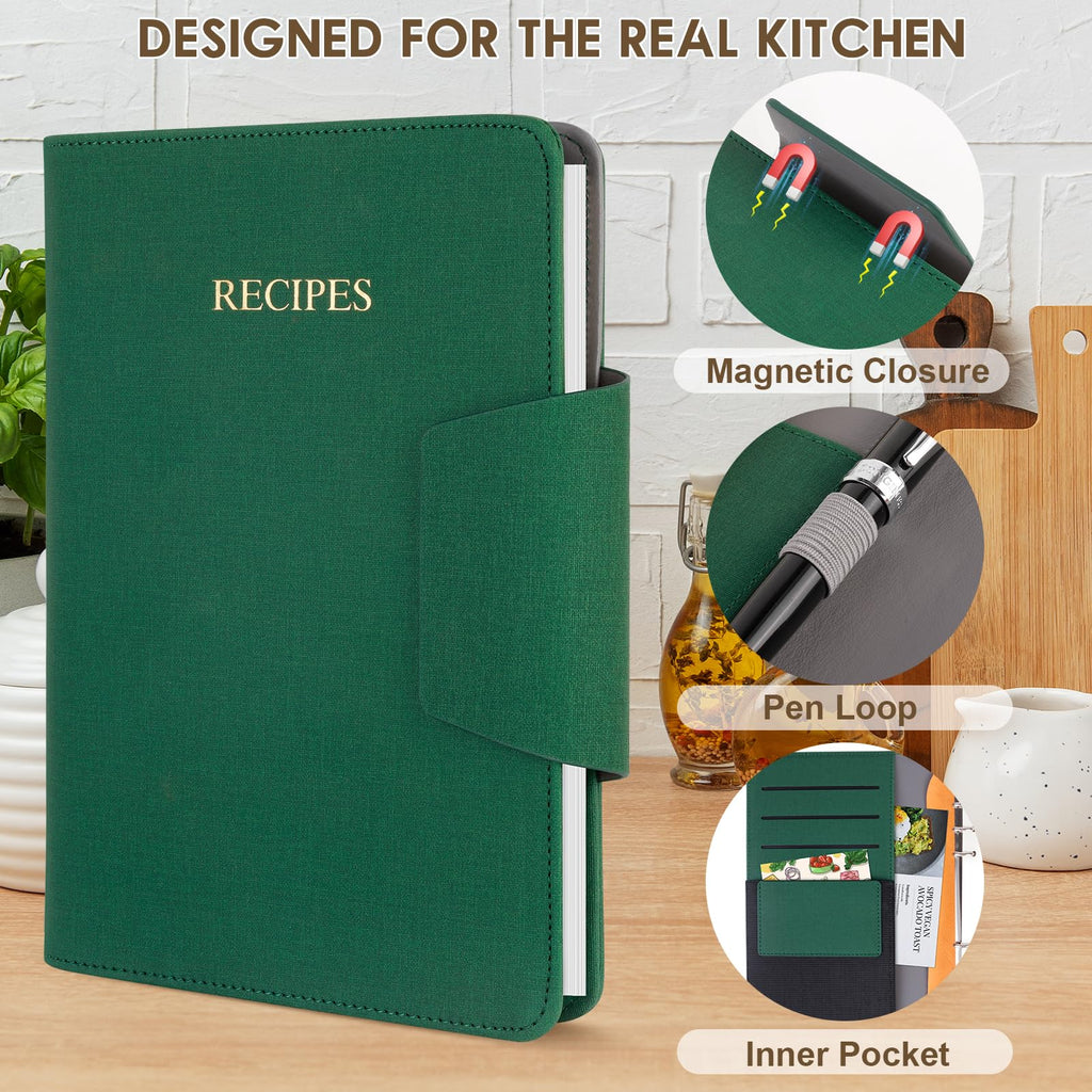 Blank Recipe Book to Write in Your Own Recipes, 6.7x9 Inch, Refillable Recipe Journal Book Binder with PU Leather, 120 Recipes Perfect Family Recipe Journal & Gift for Mom, Daughter, Chef