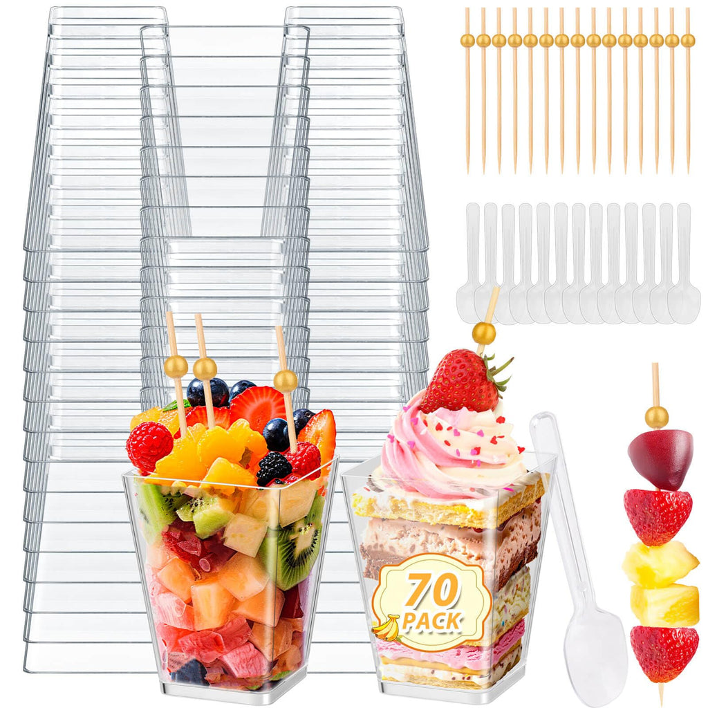 Jupwalz 190 Pcs 5 OZ Dessert Cups Set with Spoons Cocktail Picks, Clear Mini Dessert Shooter Cups, Plastic Parfait Cups for Party Appetizers Yogurt Pudding Fruit Ice Cream Jello Shooter Cup