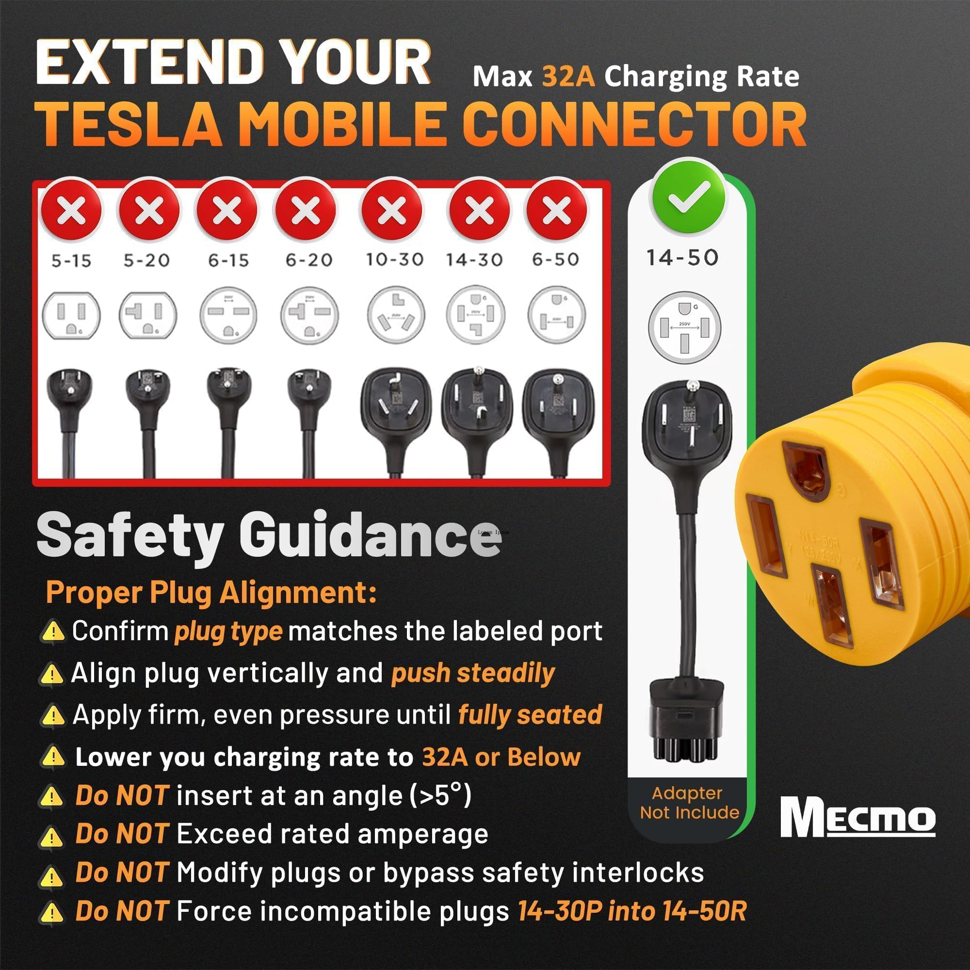 MECMO NEMA 6-50P to 14-50R EV Charger Adapter, 240V 50 Amp 3 Prong Welder Plug to 4 Prong EV Charging Connector, Portable Compact Adaptor Converts Welding Machine Inlet to 4-Prong 50A