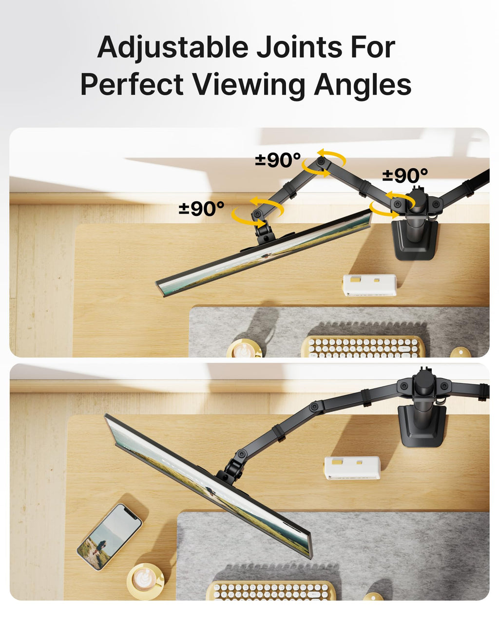 monTEK Stable Dual Monitor Stand for 17"–32” Computer Screens, Heavy-Duty Desk Mount with 22 lbs per Arm, Fully Adjustable Brackets and Arms, Clamp/Grommet Base, VESA 100×100mm Max