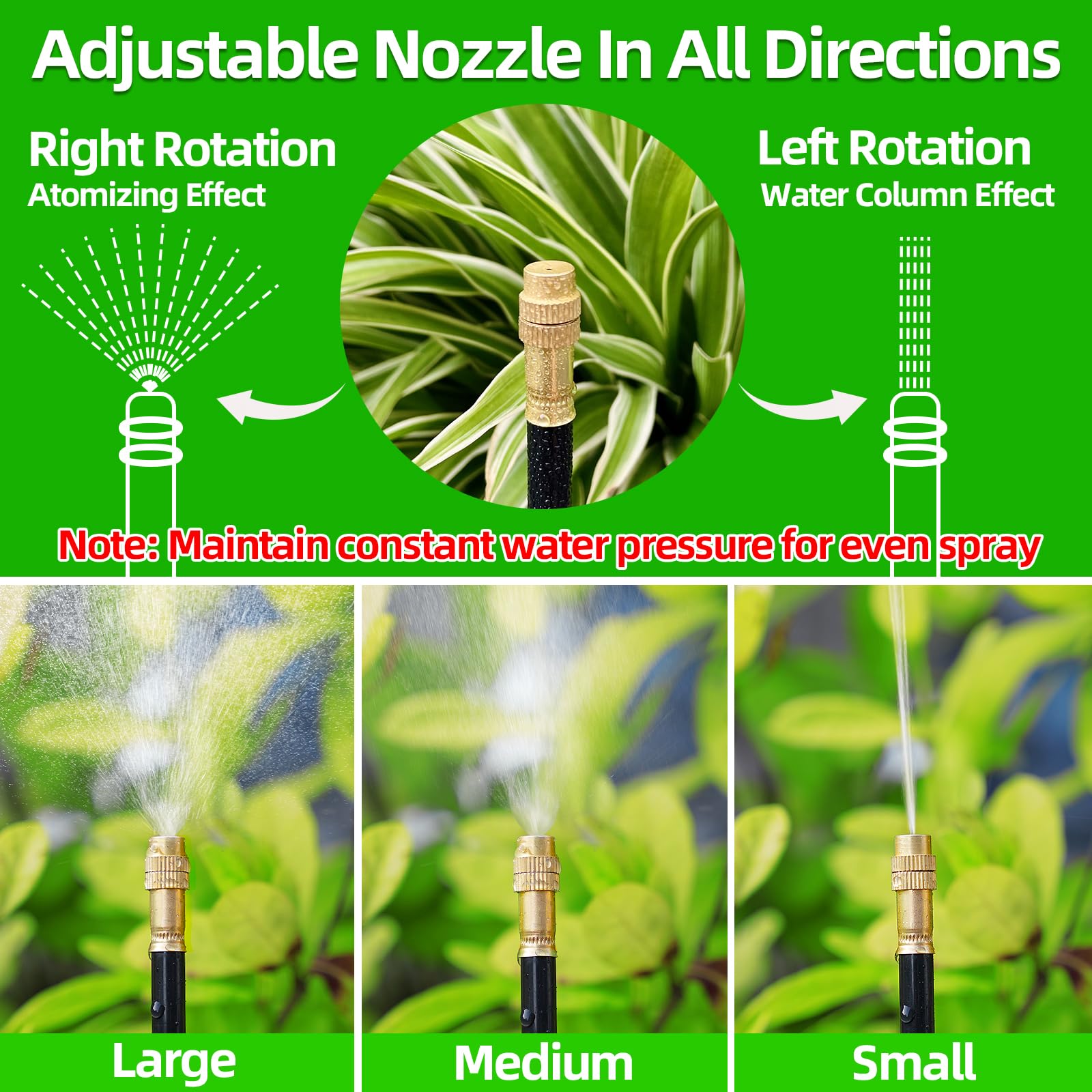 Drip Irrigation System for Garden - 40 Ft Drip Irrigation Kit with 13 360°Adjustable Copper Nozzles Hose, Automatic Atomizing Plant Watering Sprinkler System for Yard, Lawn, Greenhouse, Potted